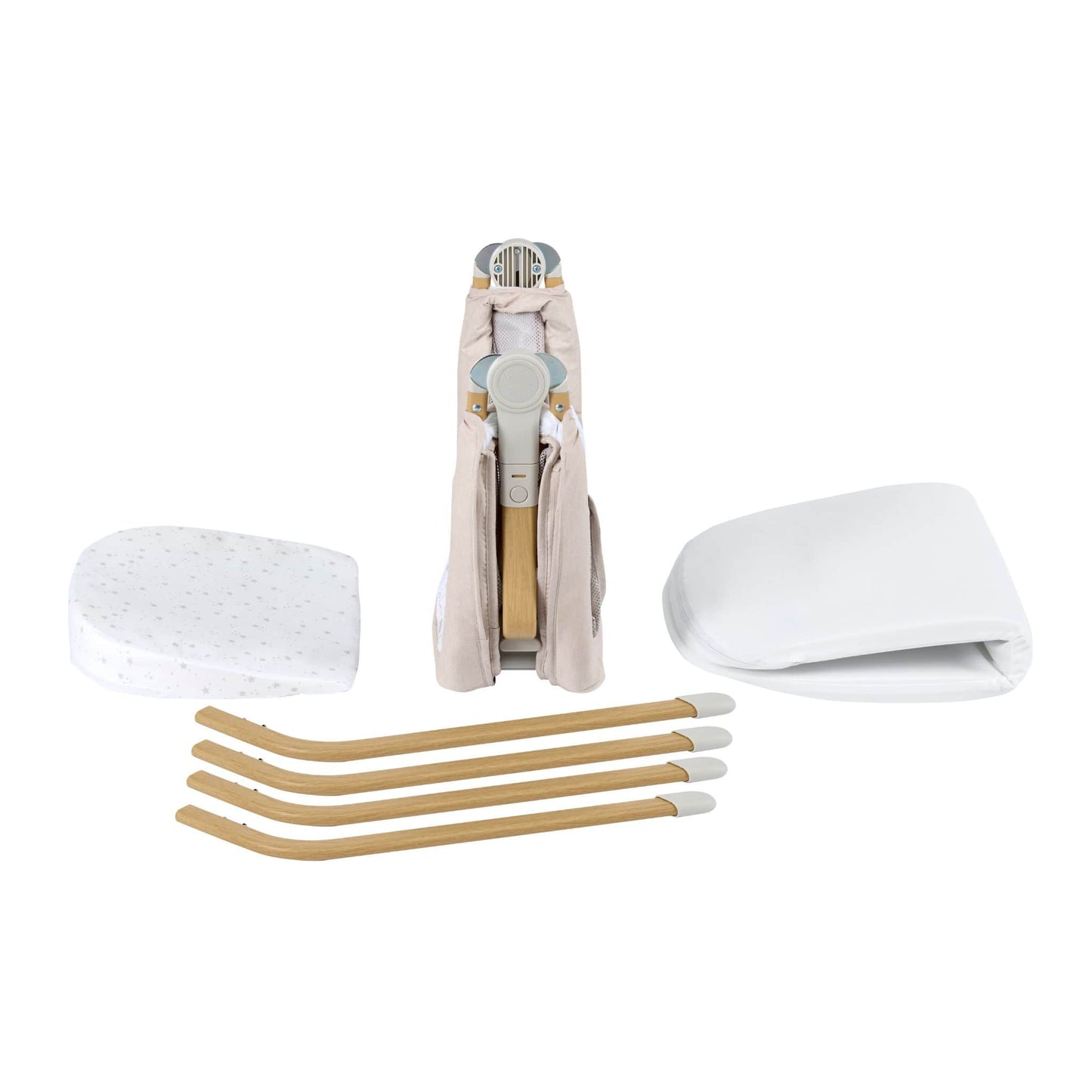 Babymore-Air-Motion-Crib-Cream-white-background-disassembled-four-parts
