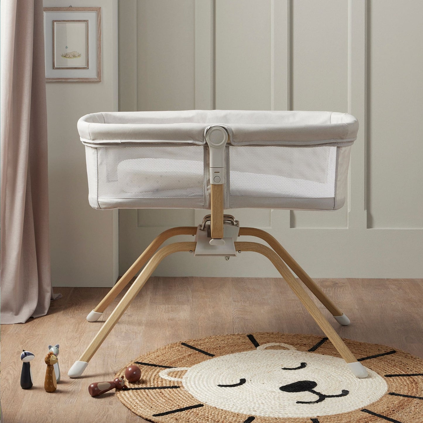 Babymore-Air-Motion-Crib-pale-grey-in-nursery-side