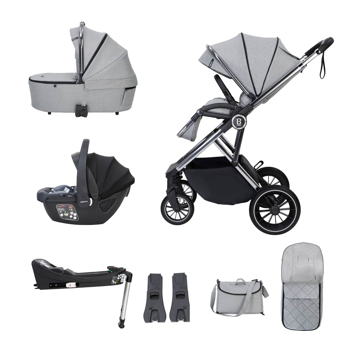 Babymore Chia 3-in-1 Travel System - Coco Car Seat with ISOFIX base pearl grey