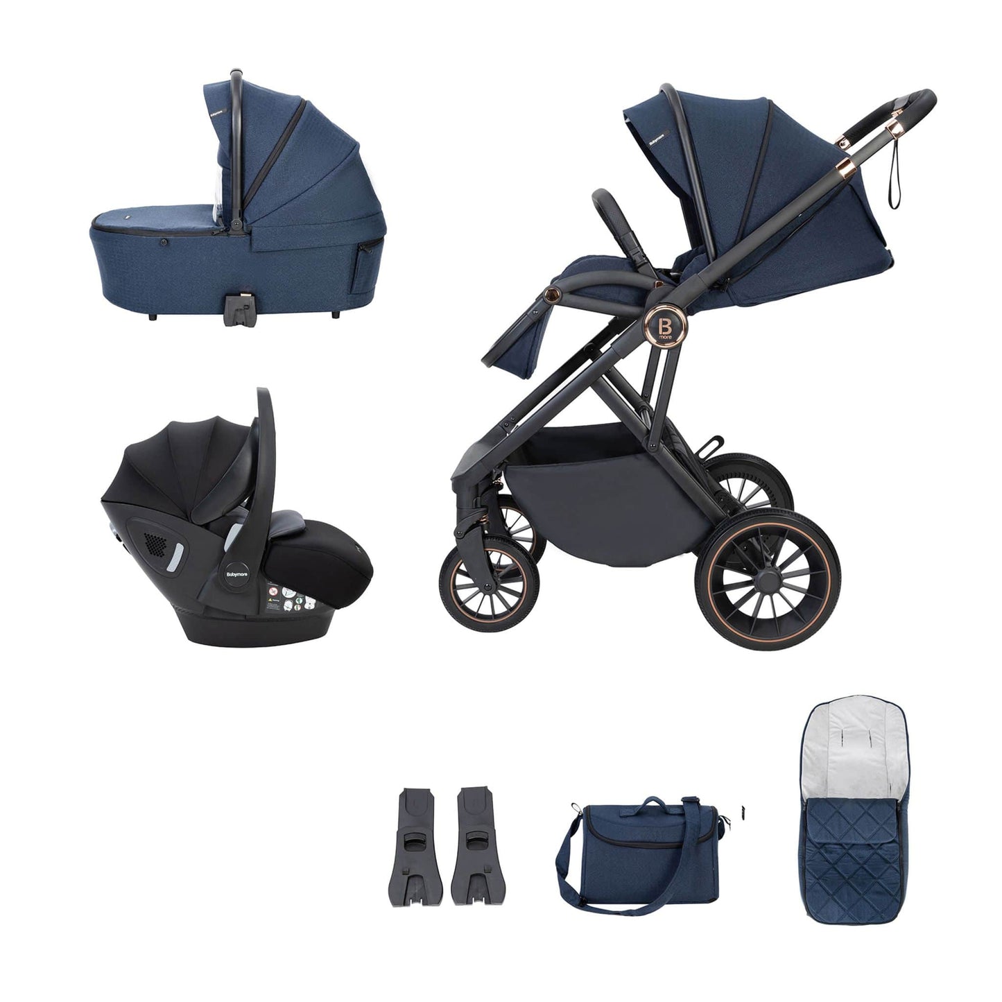 Babymore Chia 3-in-1 Travel System - Pecan Car Seat no base midnight blue