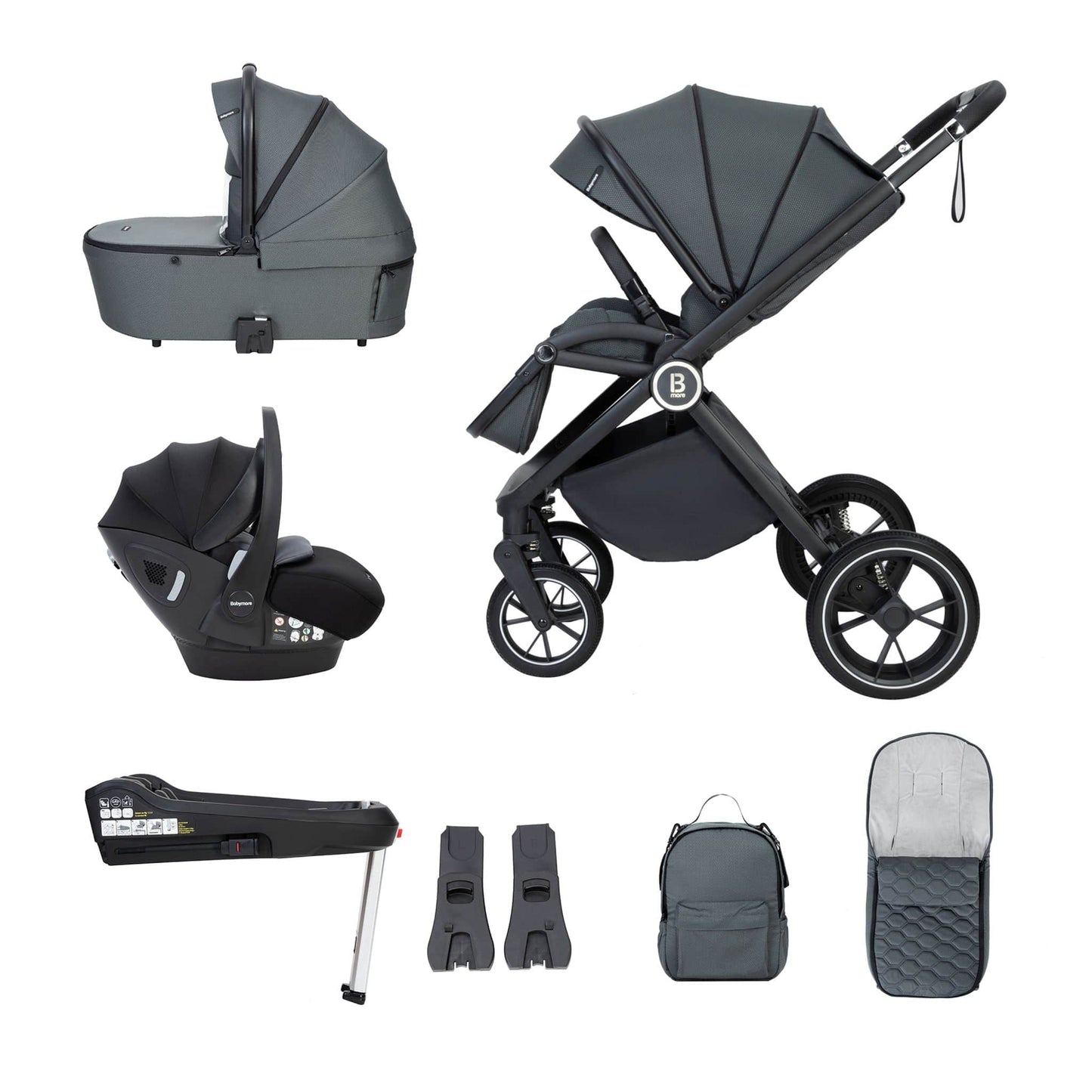 Babymore Kai 3-in-1 Travel System - Pecan Car Seat with base forest grey