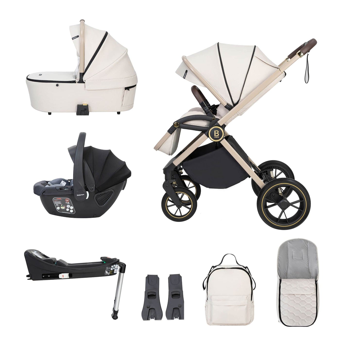 Babymore Kai 3-in-1 Travel System - Coco Car Seat sandstone with base