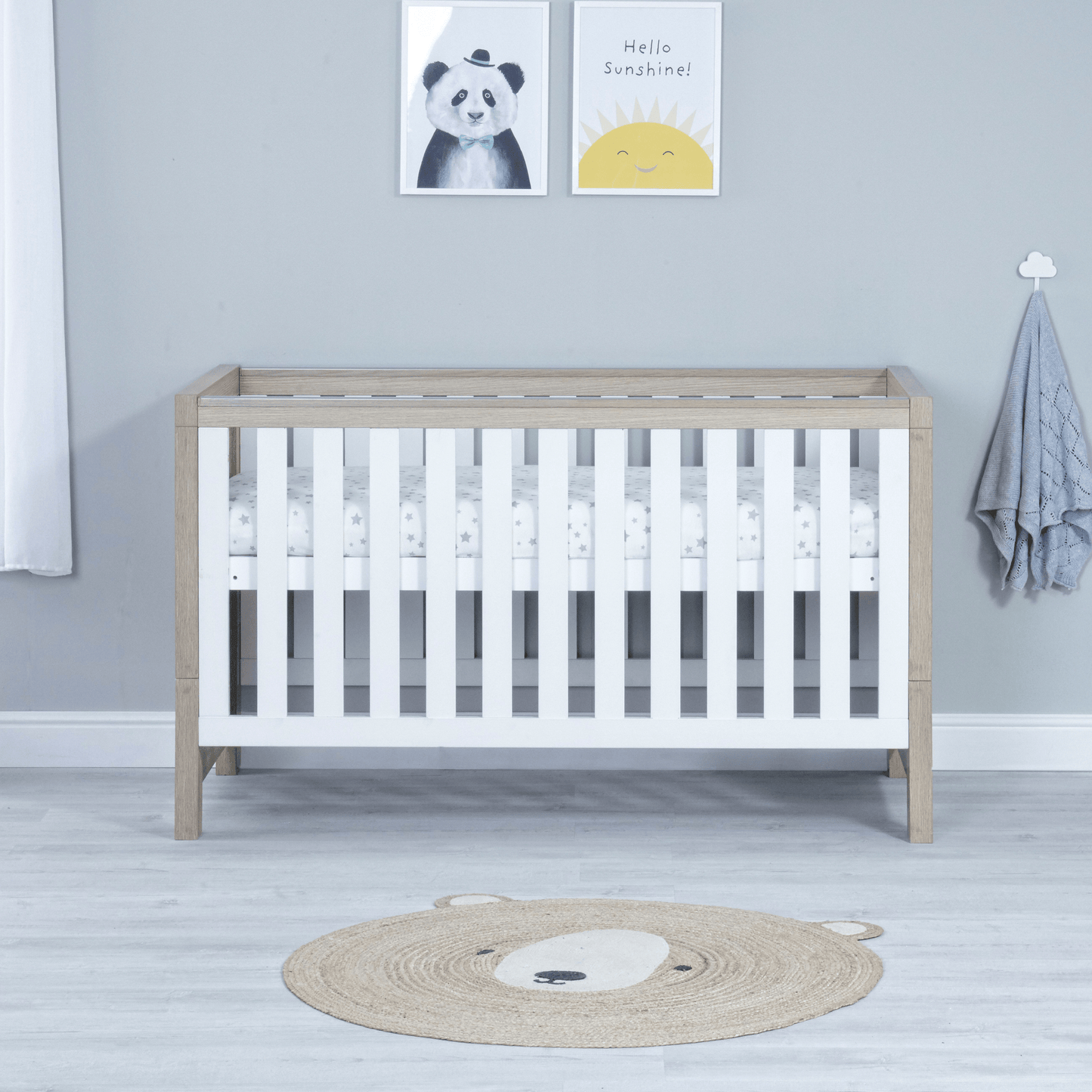 Luno-3-piece-nursery-set-without-drawer-on-cot-oak-showing-cotbed-only