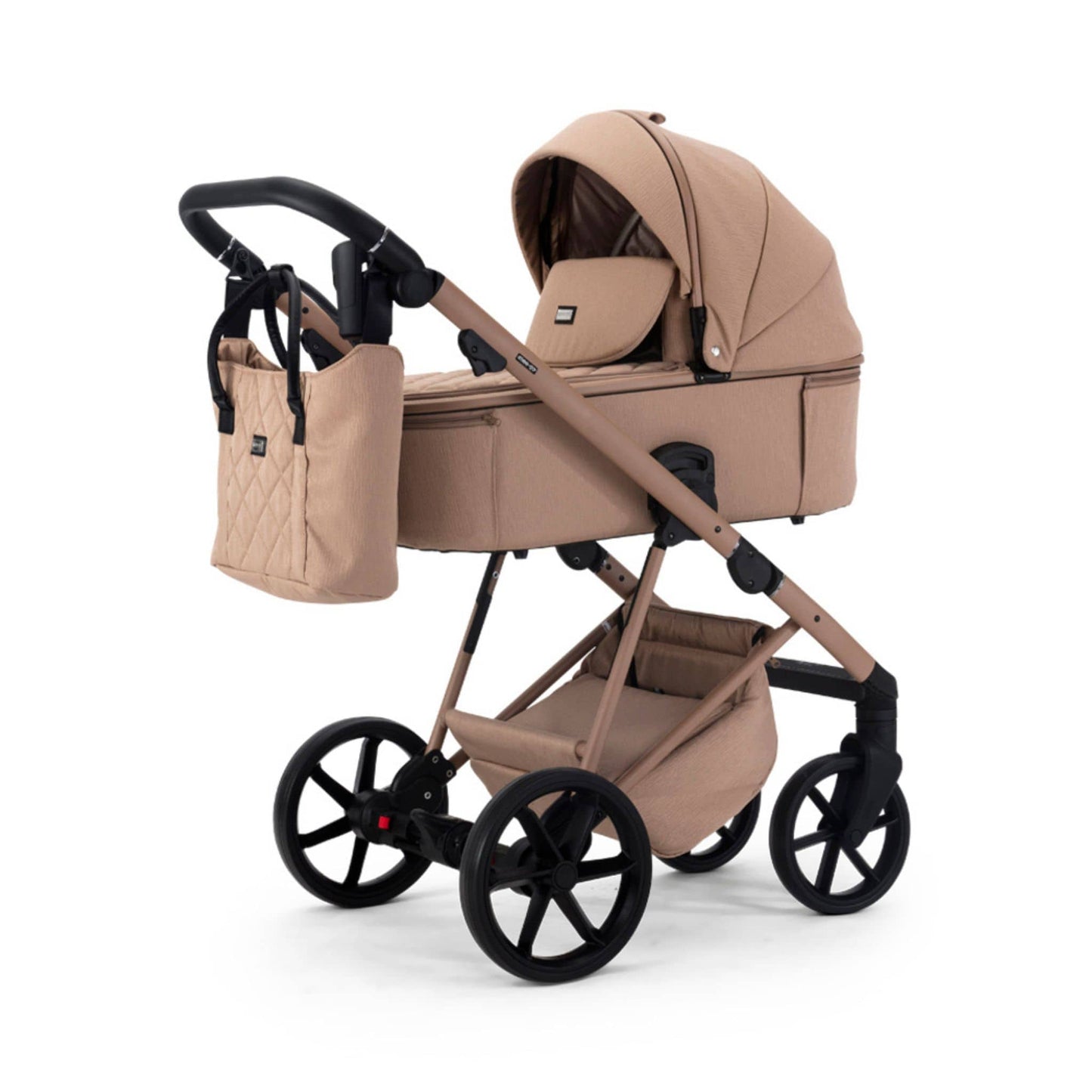 Mee-go-Milano-Natura-2in1-pram-camel-colour-front-facing-hood-up-with-changing-bag