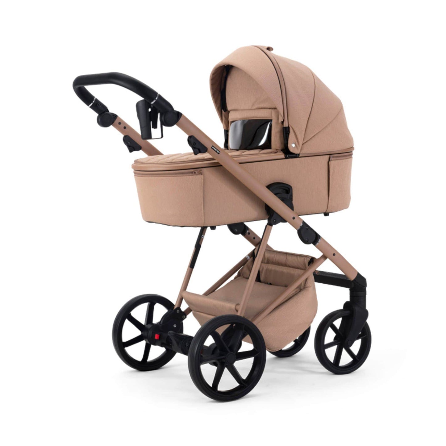 Mee-go-Milano-Natura-2in1-pram-camel-colour-front-facing-hood-up-weather-shield-with-transparent-viewing-window
