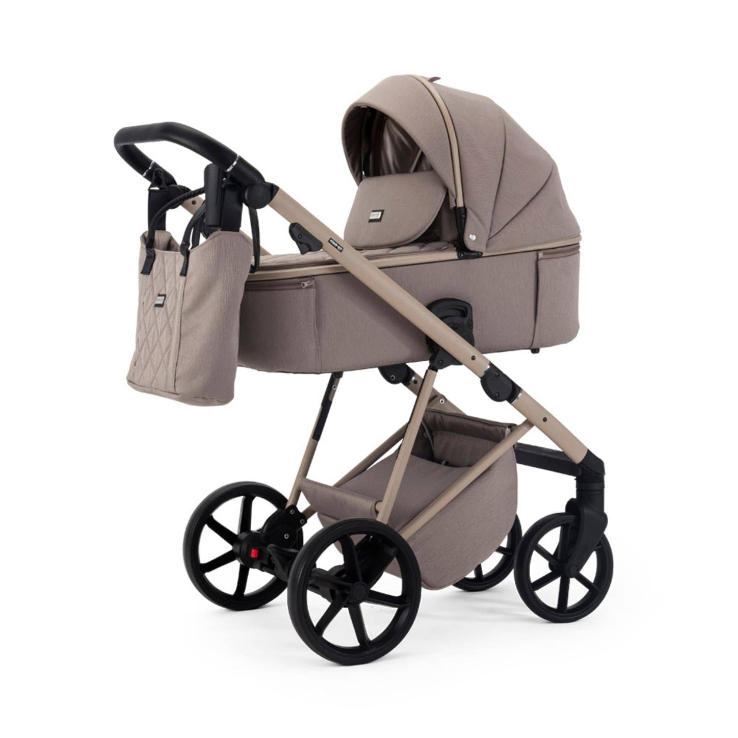 Mee-go-Milano-Natura-2in1-pram-cappuccino-colour-front-facing-hood-up-with-changing-bag