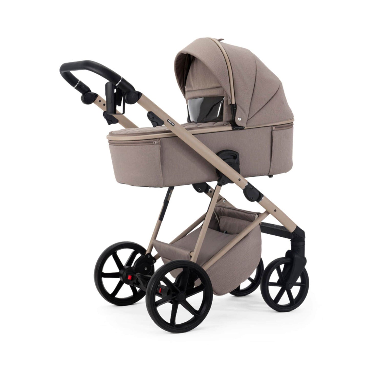 Mee-go-Milano-Natura-2in1-pram-cappuccino-colour-front-facing-hood-up-weather-shield-with-transparent-viewing-window