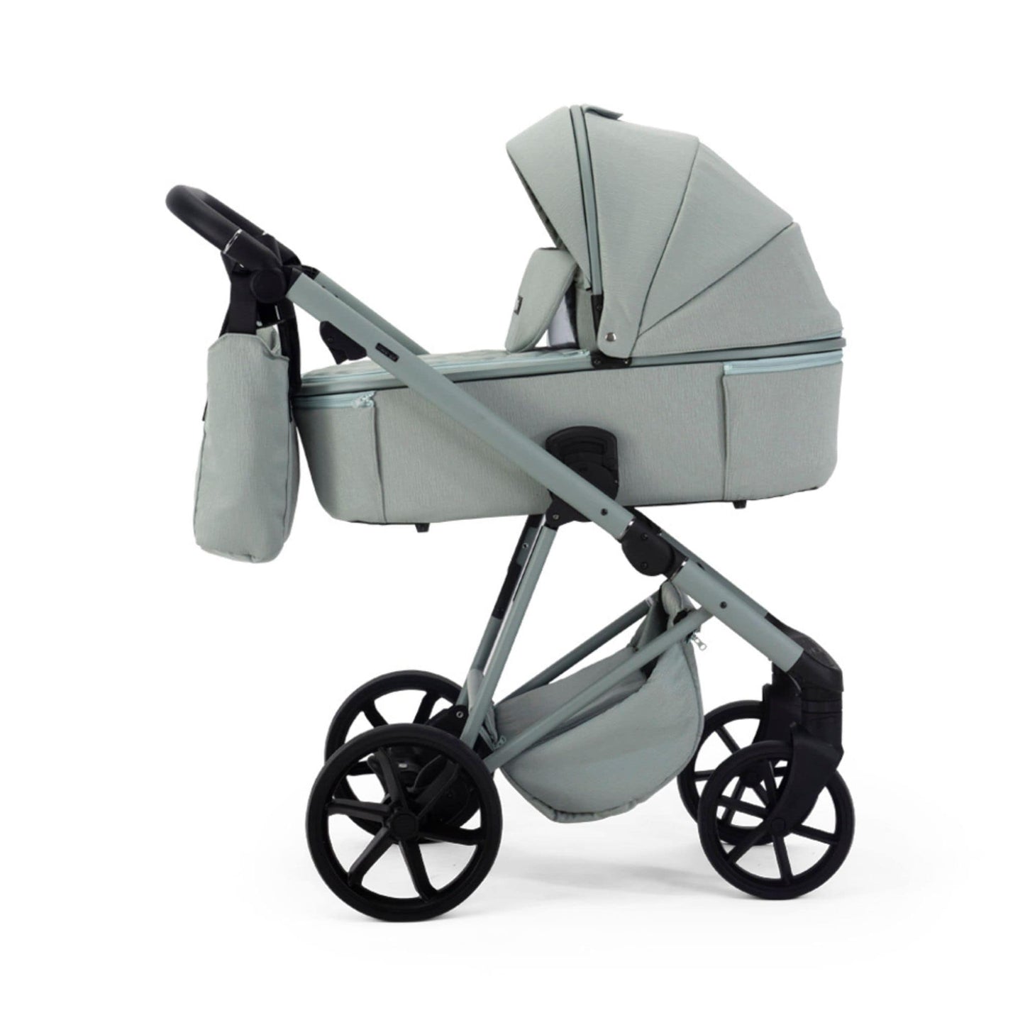 Mee-go-Milano-Natura-2in1-pram-light-mint-green-colour-side-facing-hood-up-with-changing-bag