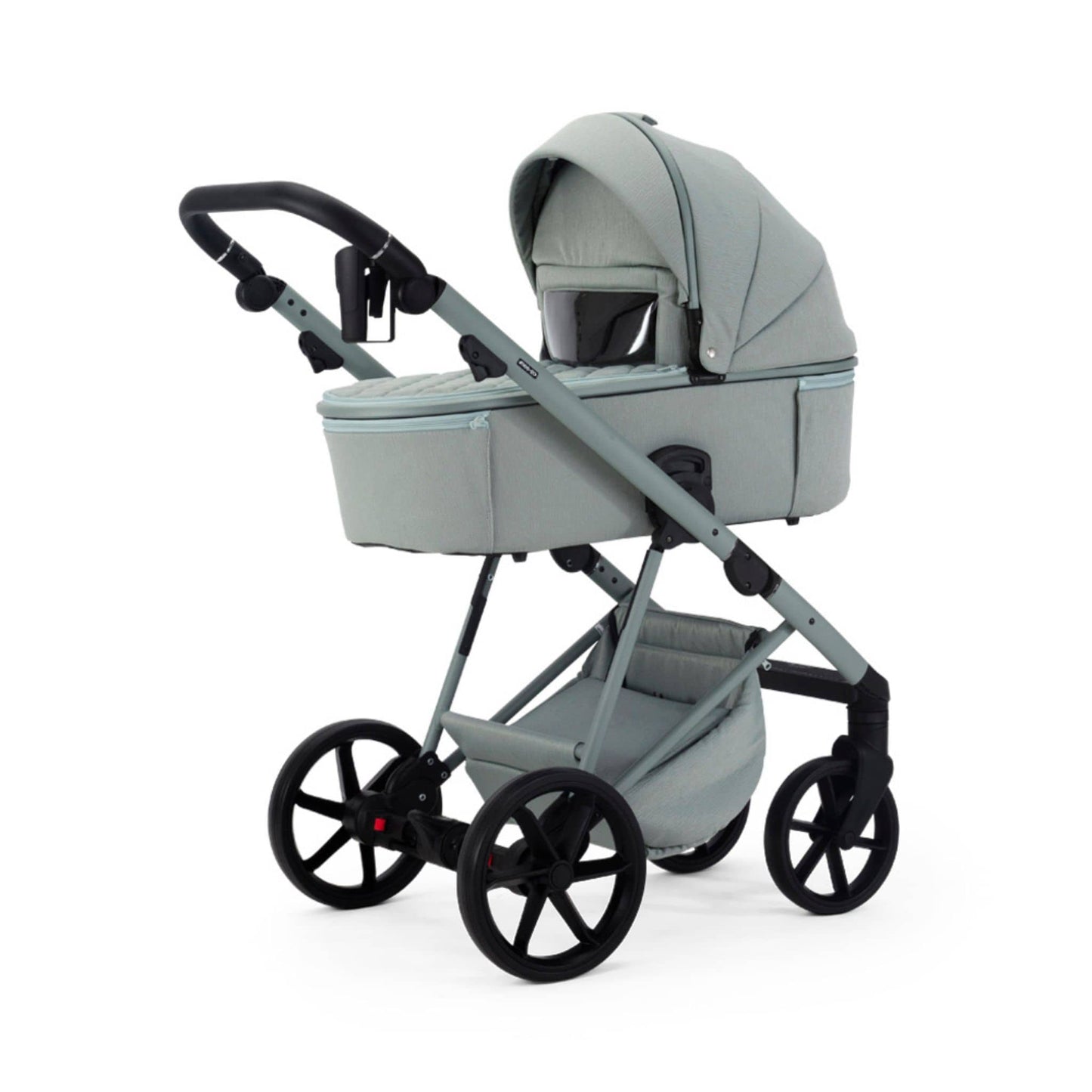 Mee-go-Milano-Natura-2in1-pram-light-mint-green-colour-front-facing-hood-up-weather-shield-with-transparent-viewing-window