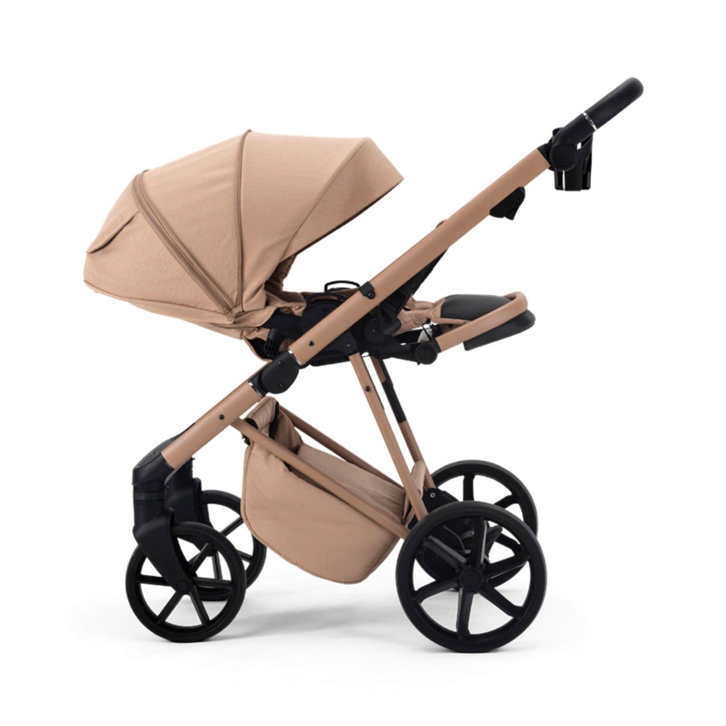 Mee-go-Milano-Natura-2in1-pushchair-camel-colour-left-side-facing-hood-up-with-reclined-seat