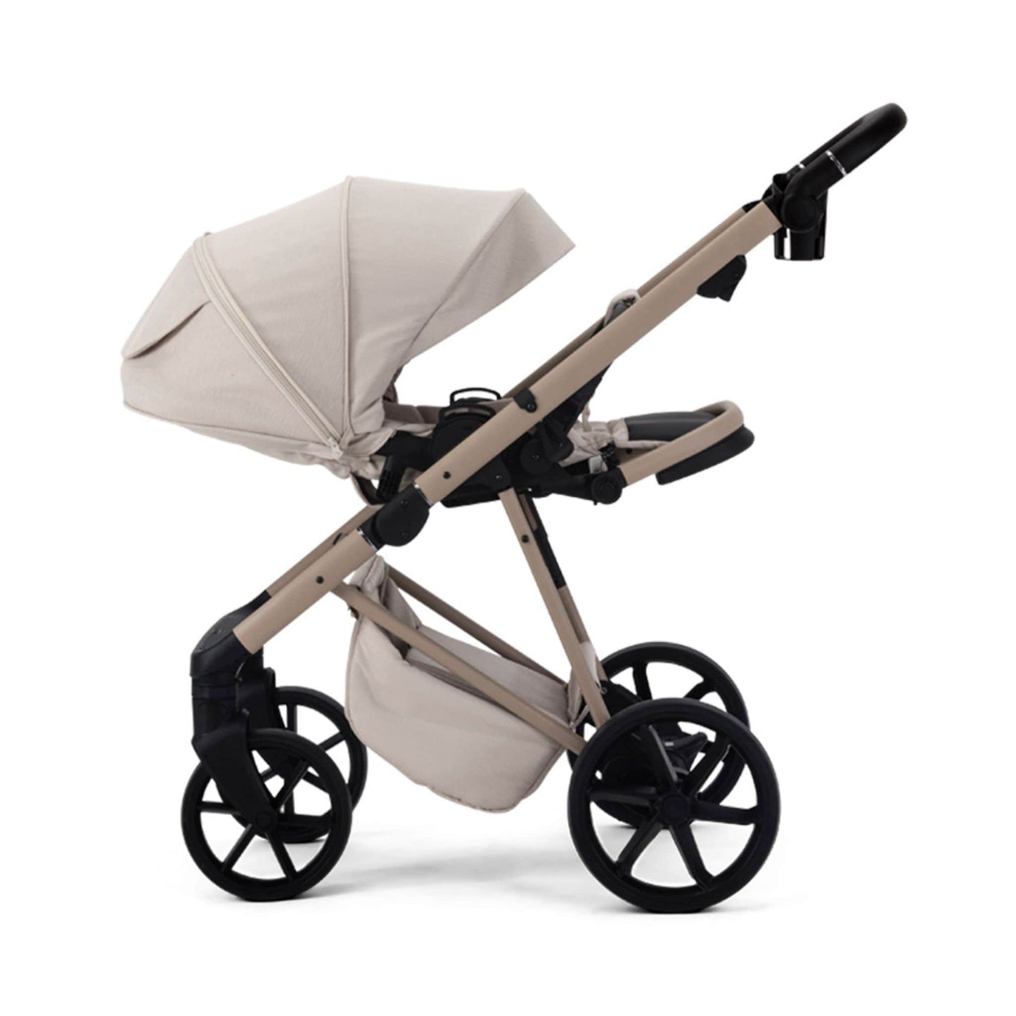 Mee-go-Milano-Natura-3in1-pushchair-vanilla-colour-left-side-facing-hood-up-with-reclined-seat