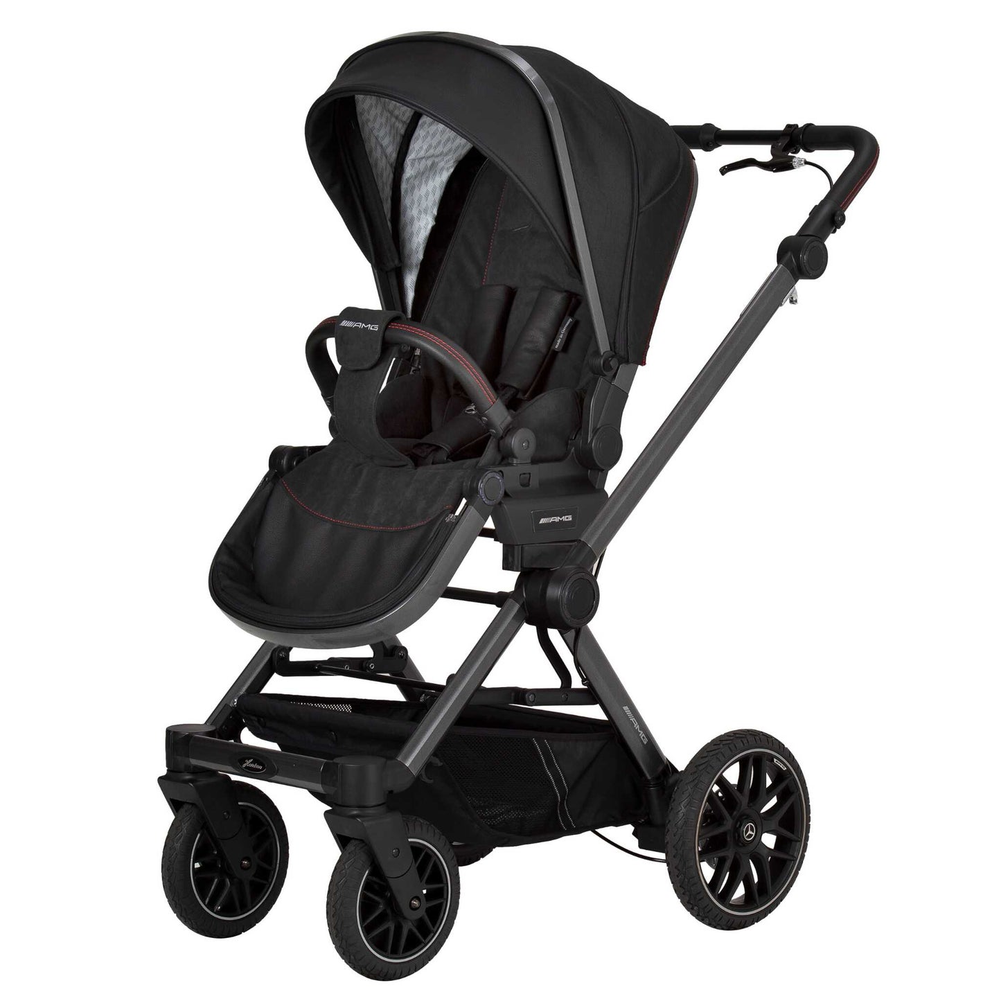 Black pushchair facing forward