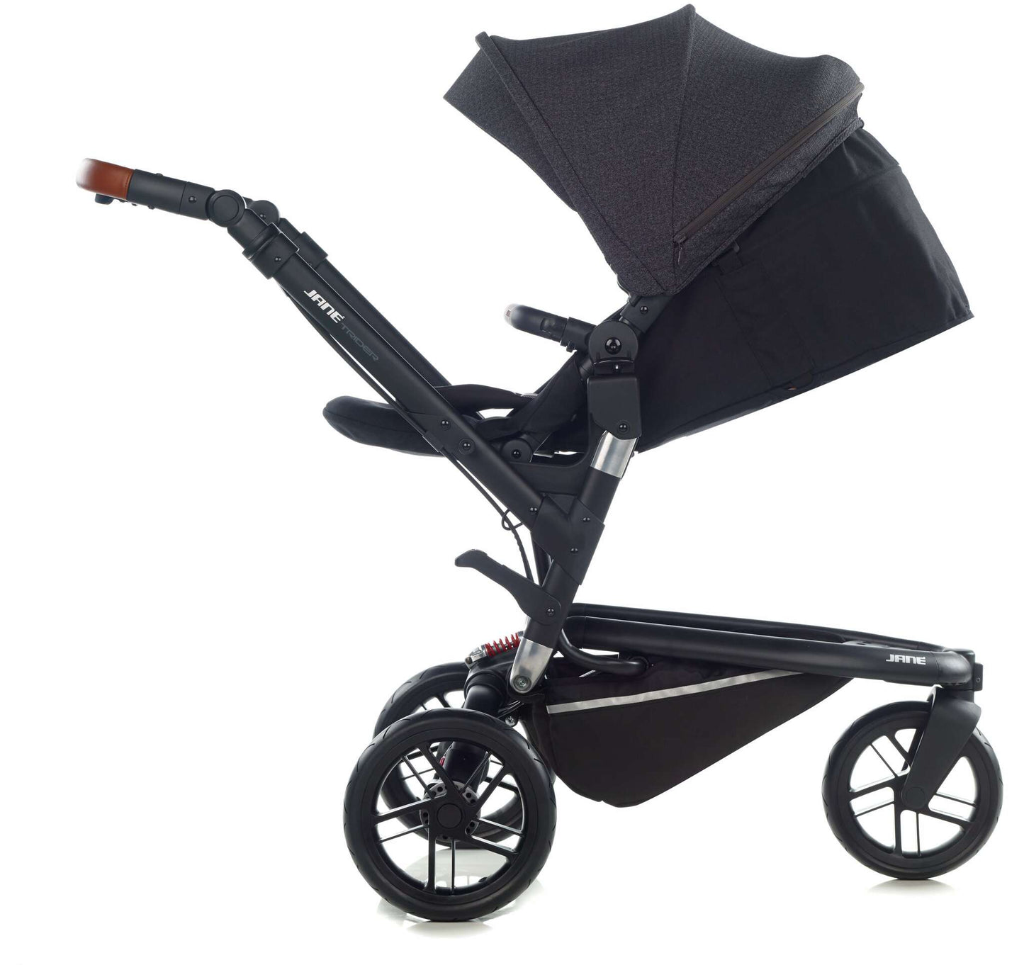 Trider-3in1-pushchair-Cold-Black-reclined-seat-facing-back-3-wheeled