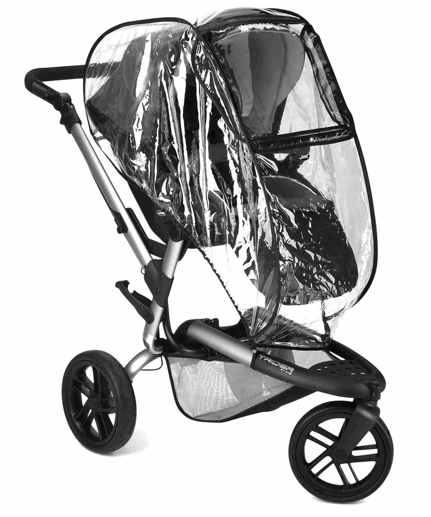 Trider-Raincover-Pushchair-Cold-Black-transparent-cover-over-3-wheeled-pushchair