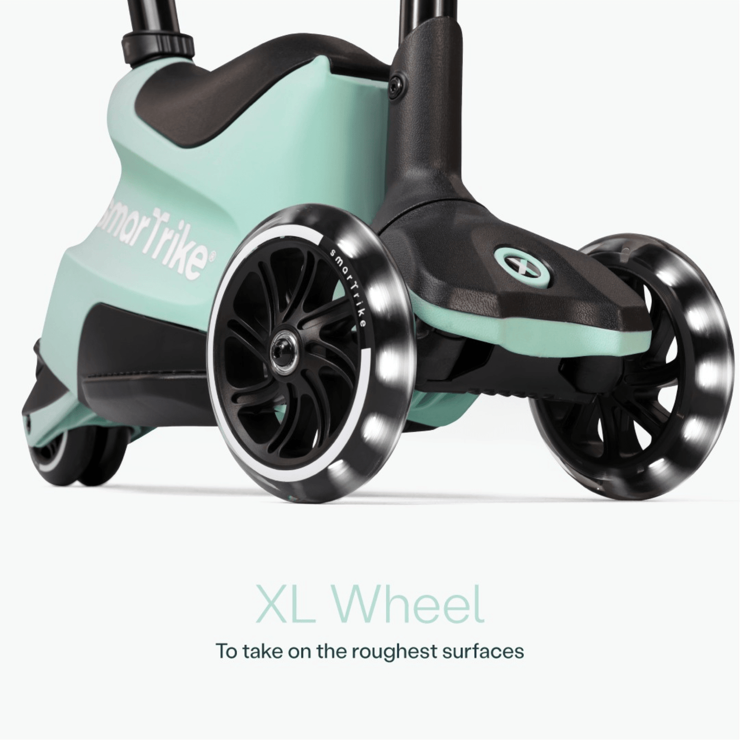 smarTrike-Xtend-ride-on-Scooter-close-up-of-front-XL-wheel-green