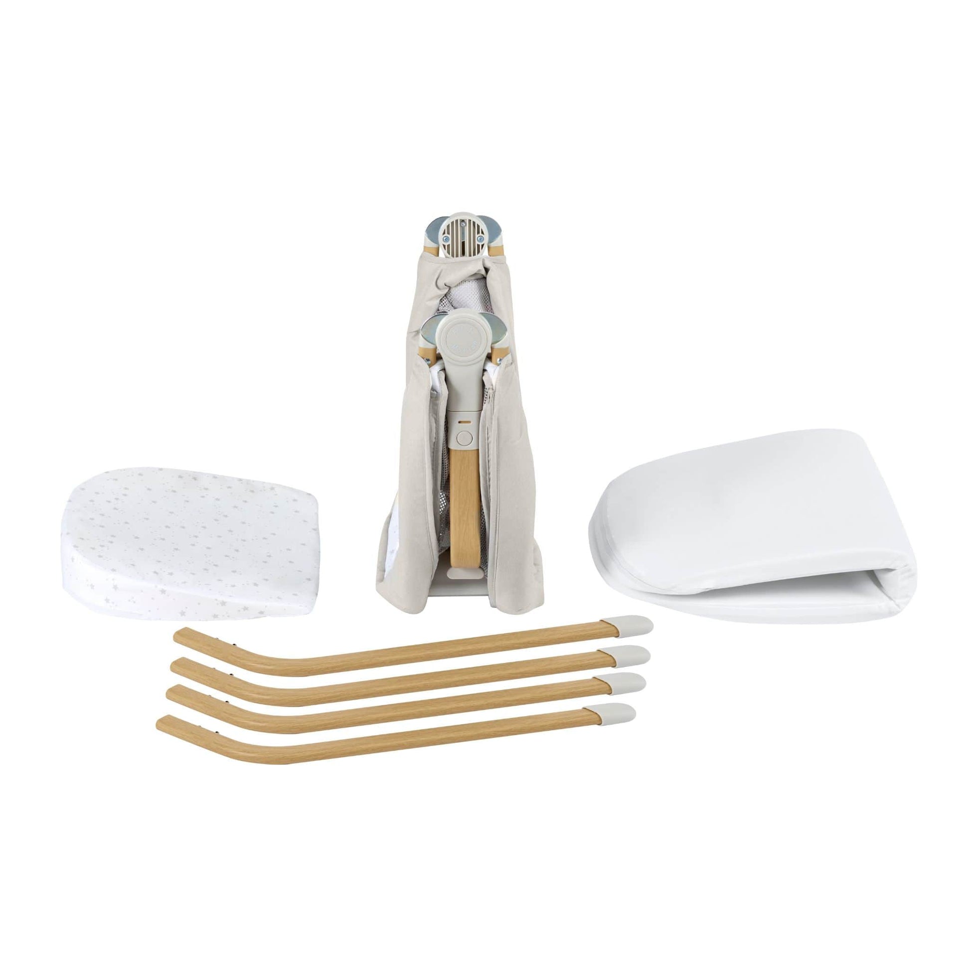 Babymore-Air-Motion-Crib-pale-grey-white-background-disassembled-four-parts