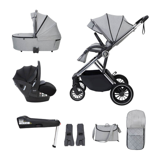 Babymore Chia 3-in-1 Travel System - Pecan Car Seat with base pearl grey