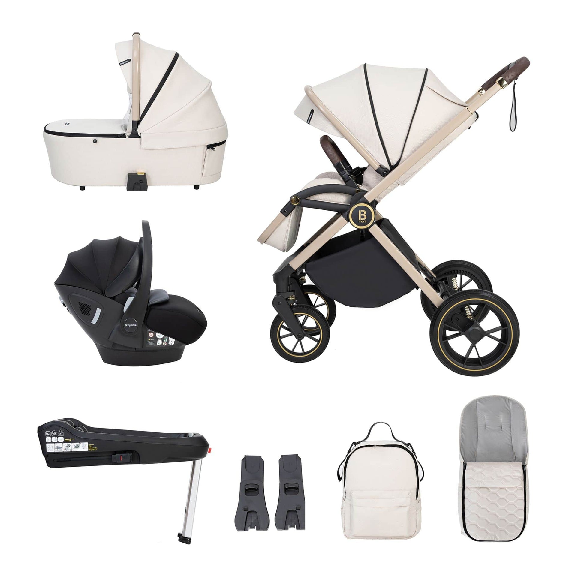 Babymore Kai 3-in-1 Travel System - Pecan Car Seat with base sandstone