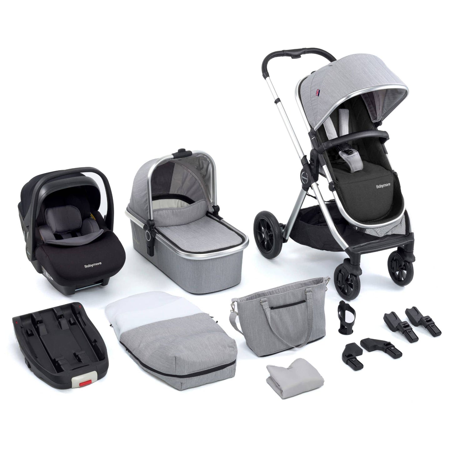 Babymore Memore V2 3-in-1 Travel System - Pecan i-Size Car Seat silver