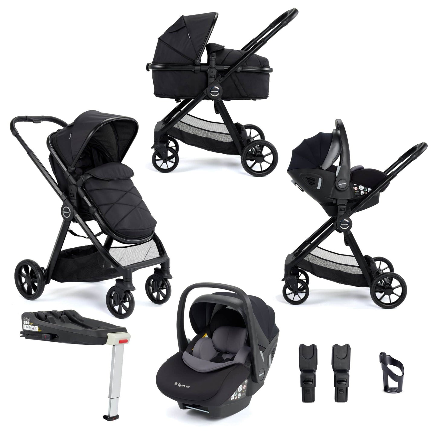 Babymore mimi 3in1 travel system black with base