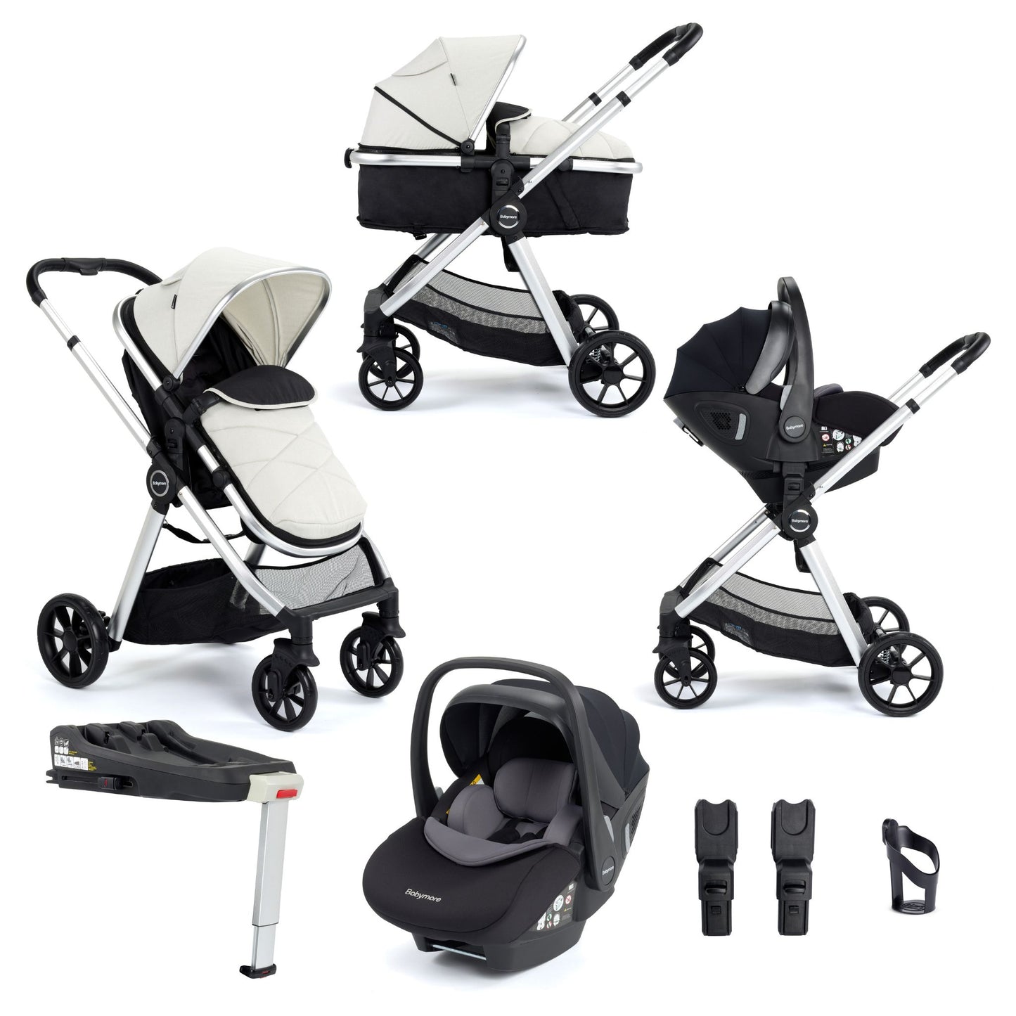 Babymore Mimi 3-in-1 Travel System - Pecan i-size Car Seat with ISOFIX base