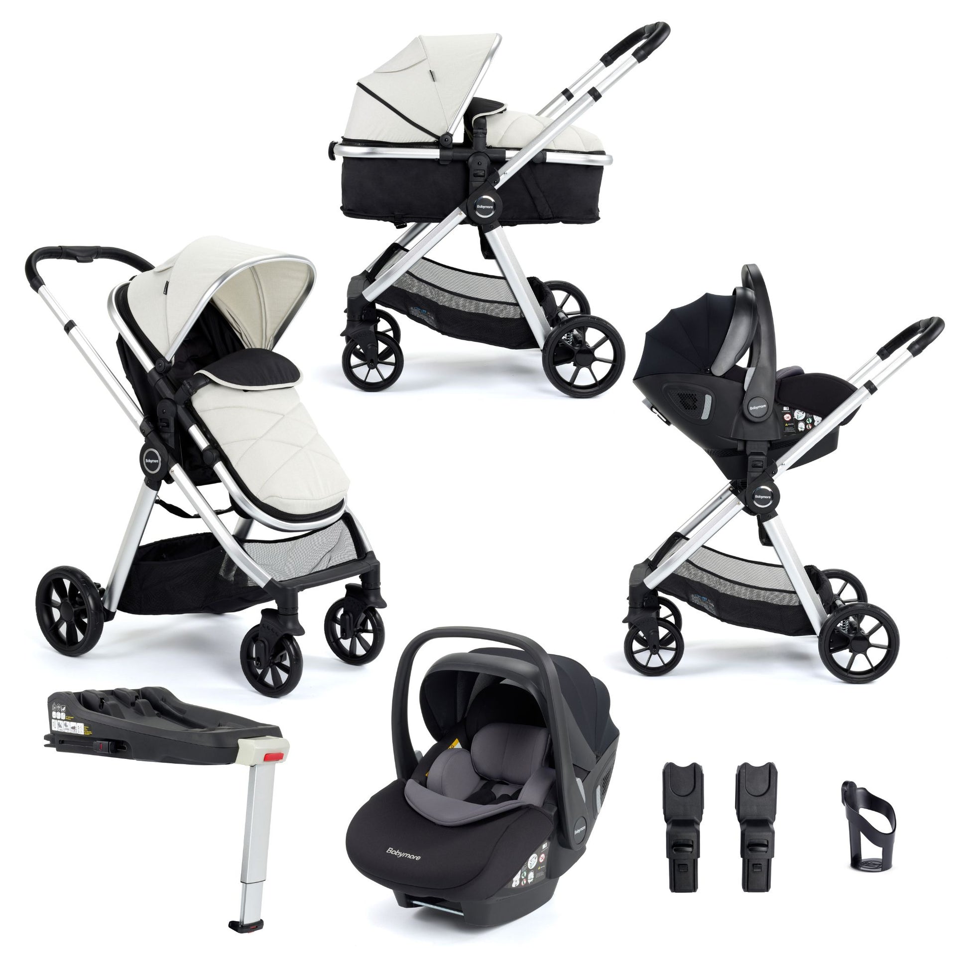 Babymore Mimi 3-in-1 Travel System - Pecan i-size Car Seat with ISOFIX base