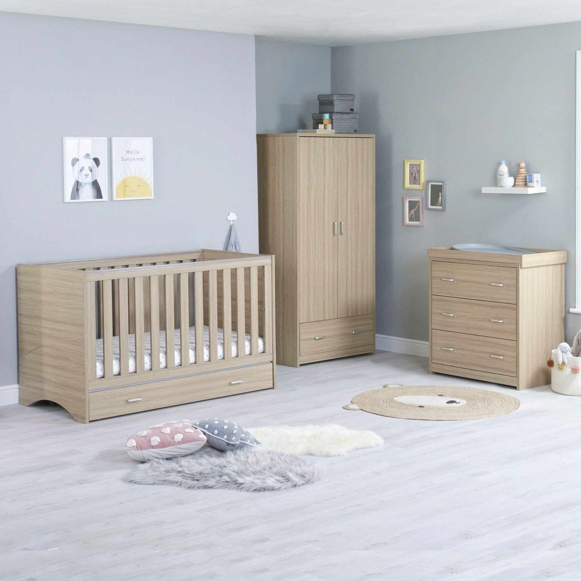 Babymore Veni 3 piece Nursery Furniture set oak with drawer