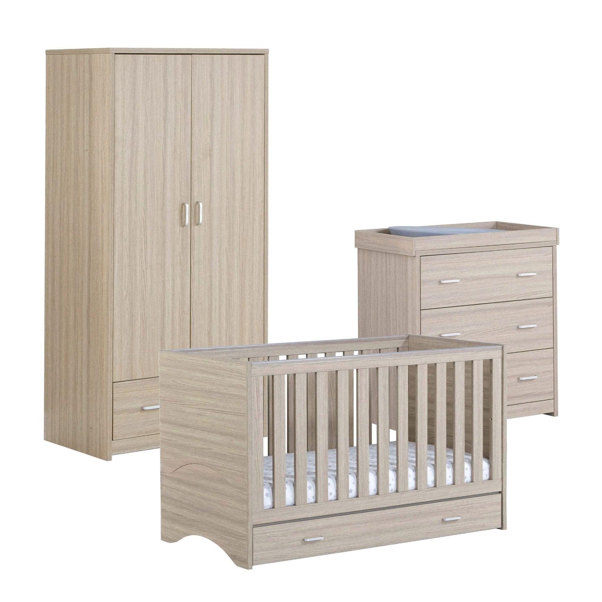 Babymore Veni 3 piece Nursery Furniture set oak with drawer