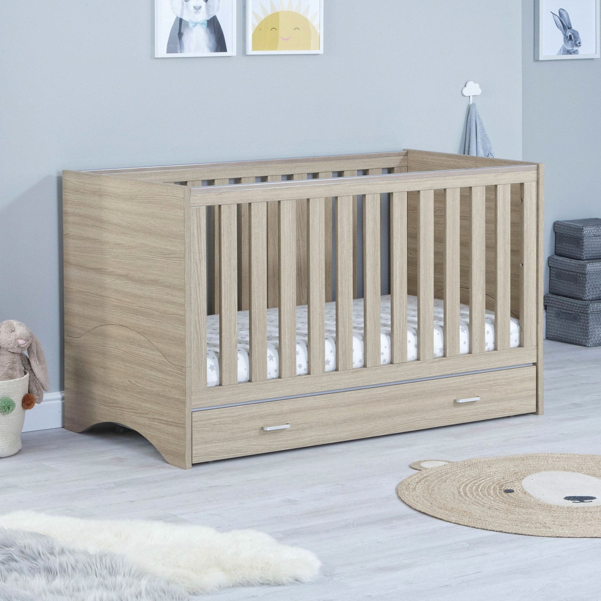 Babymore Veni 3 piece Nursery Furniture set oak with drawer