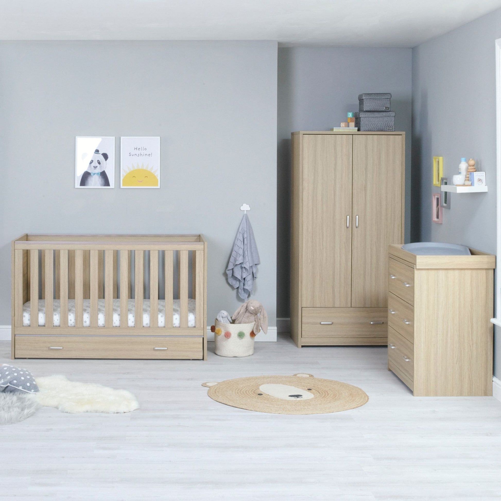 Babymore Veni 3 piece Nursery Furniture set oak with drawer