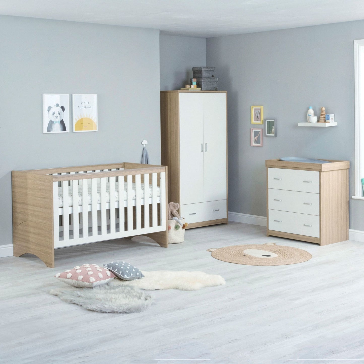 Babymore Veni 3 piece Nursery Furniture set white oak 