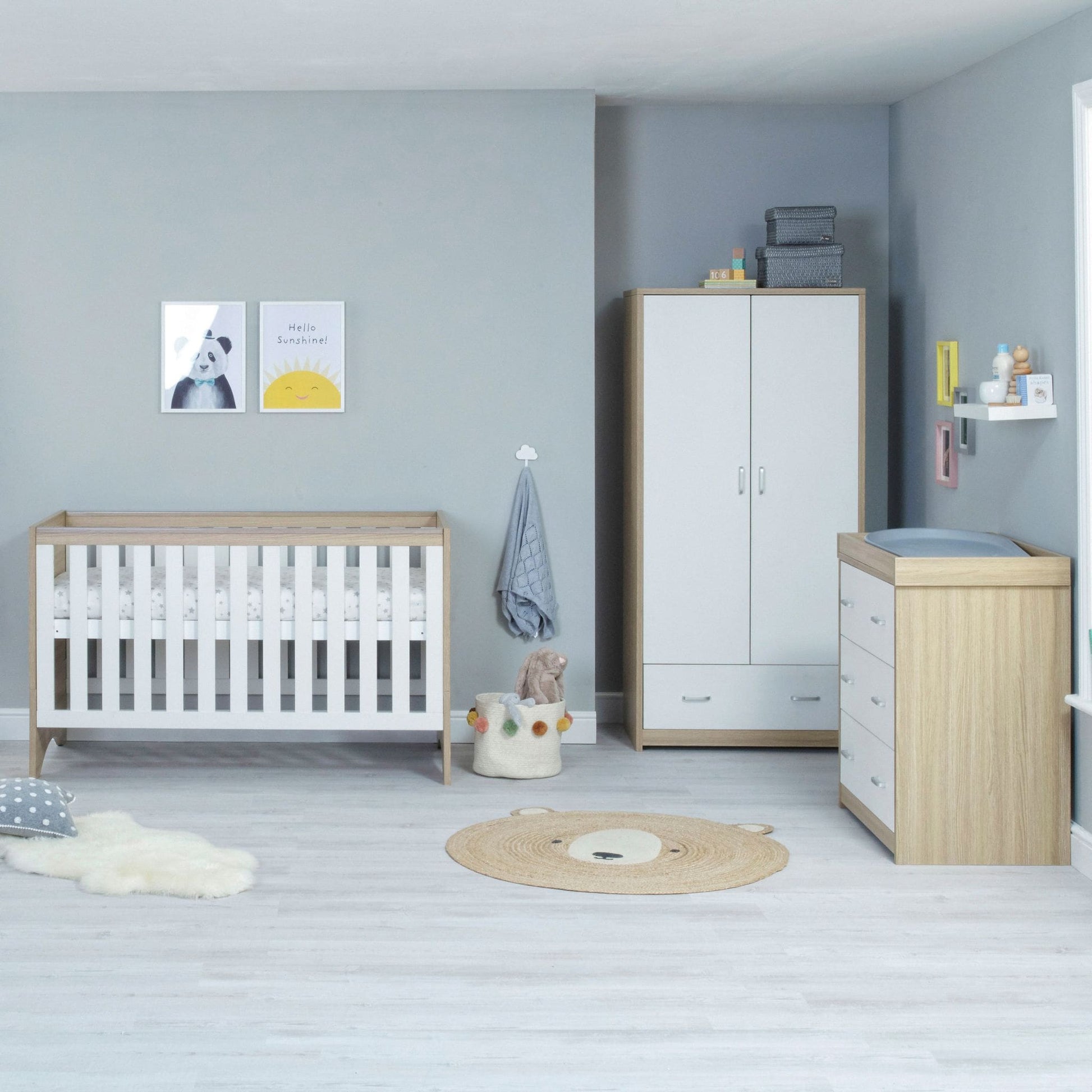 Babymore Veni 3 piece Nursery Furniture set white oak 