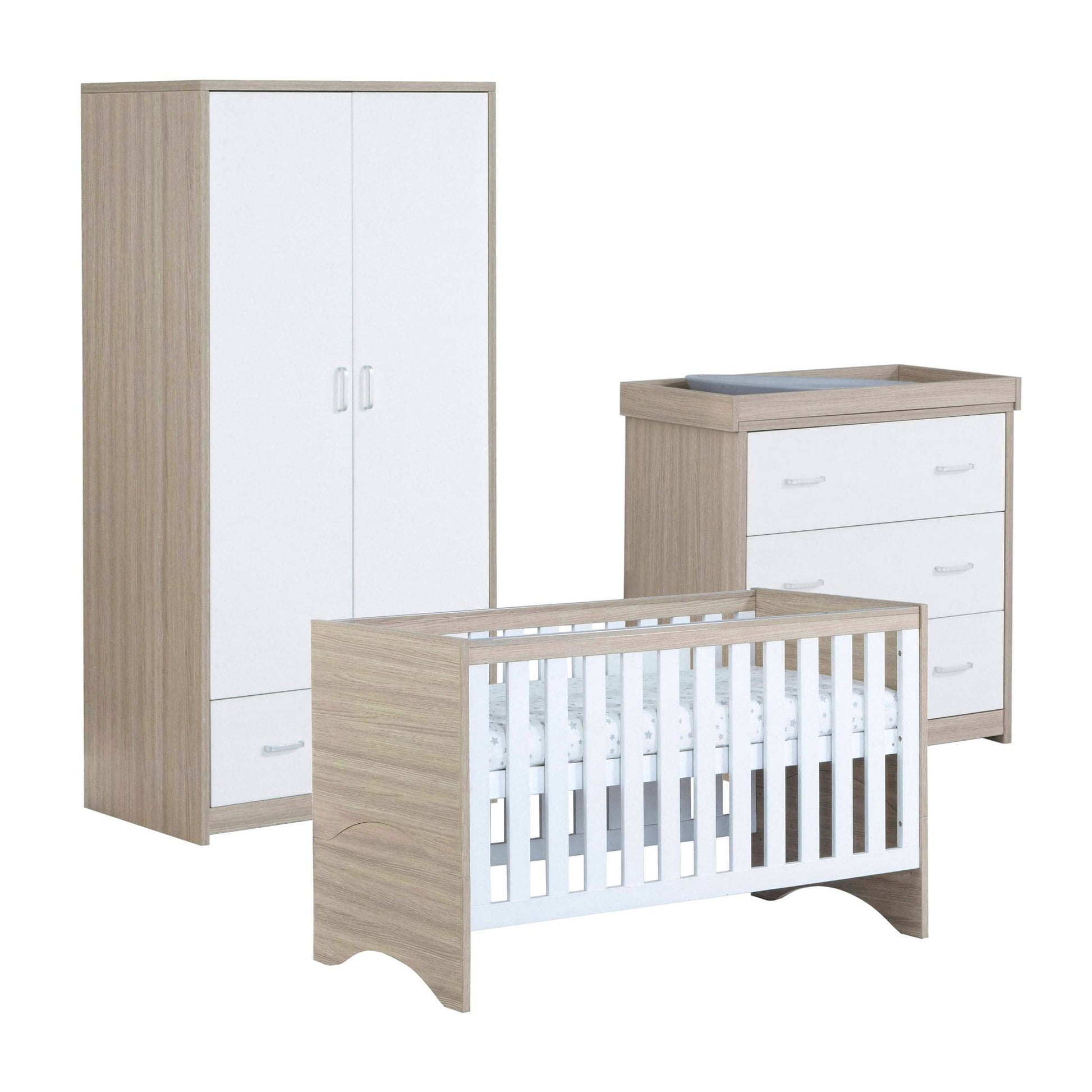 Babymore Veni 3 piece Nursery Furniture set white oak 