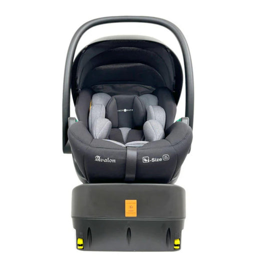 Cozynsafe-Avalon-car-seat-front-with-base-1-black-and-grey