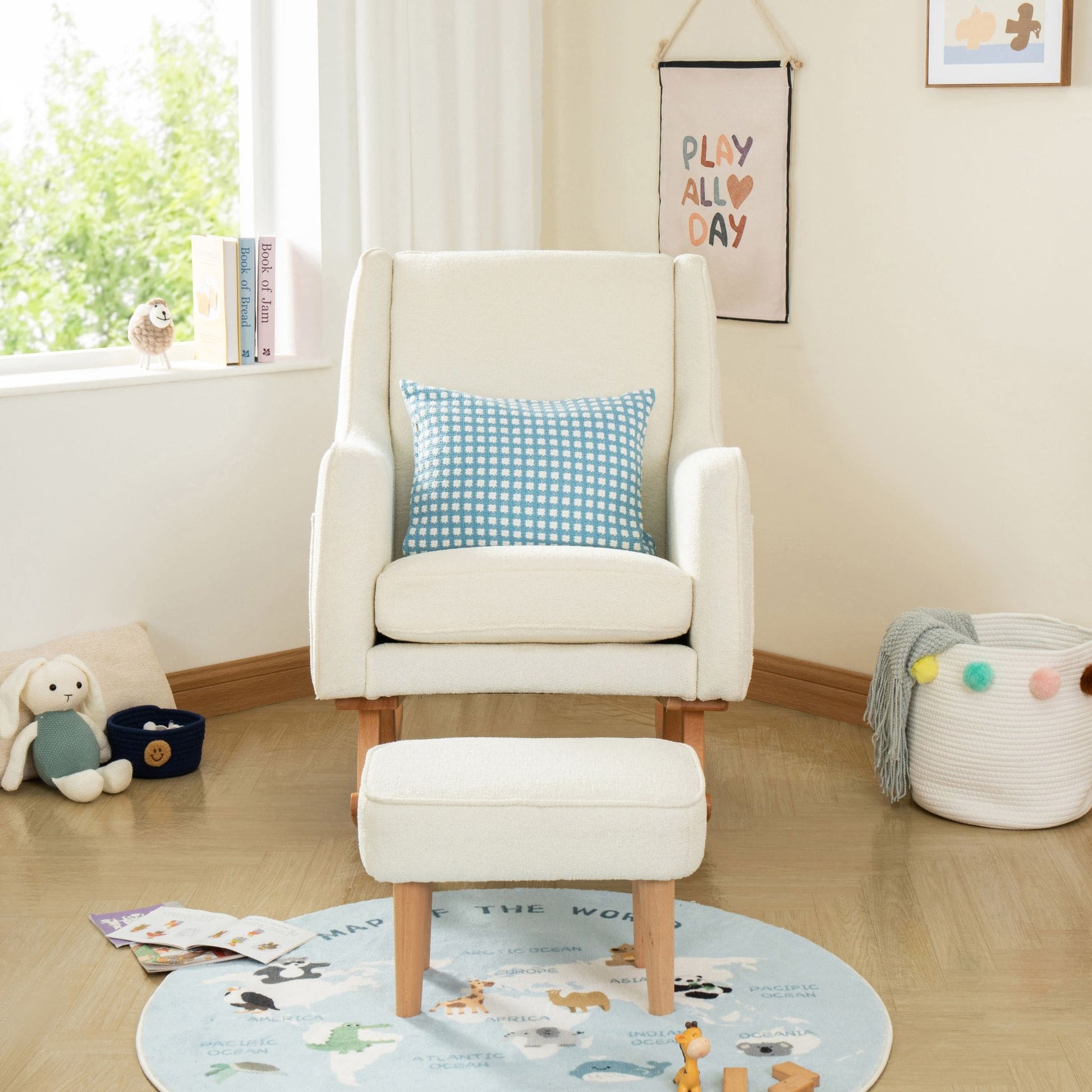 Ida-Nursing-Chair-with-stool-boucle-rocking-legs-white-front