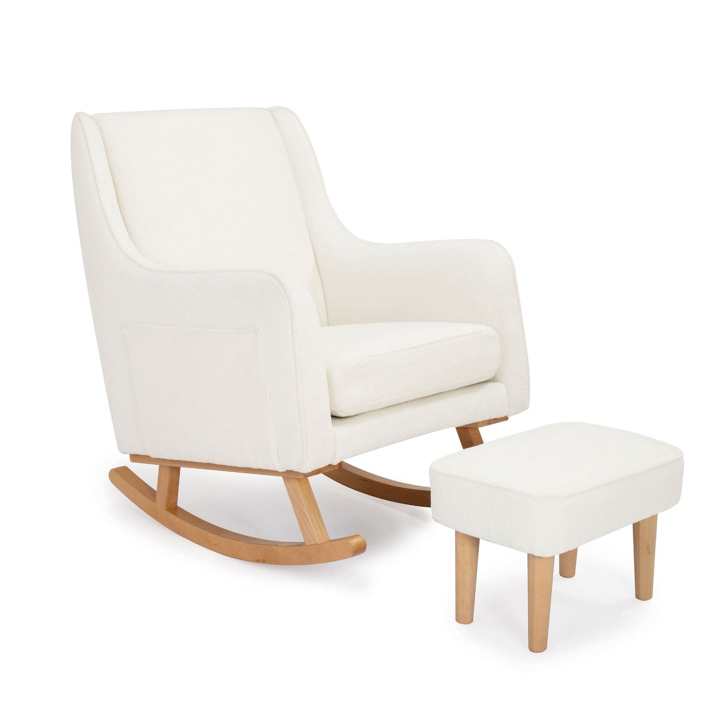 Ida-Nursing-Chair-with-stool-boucle-rocking-legs-white-side-white-background