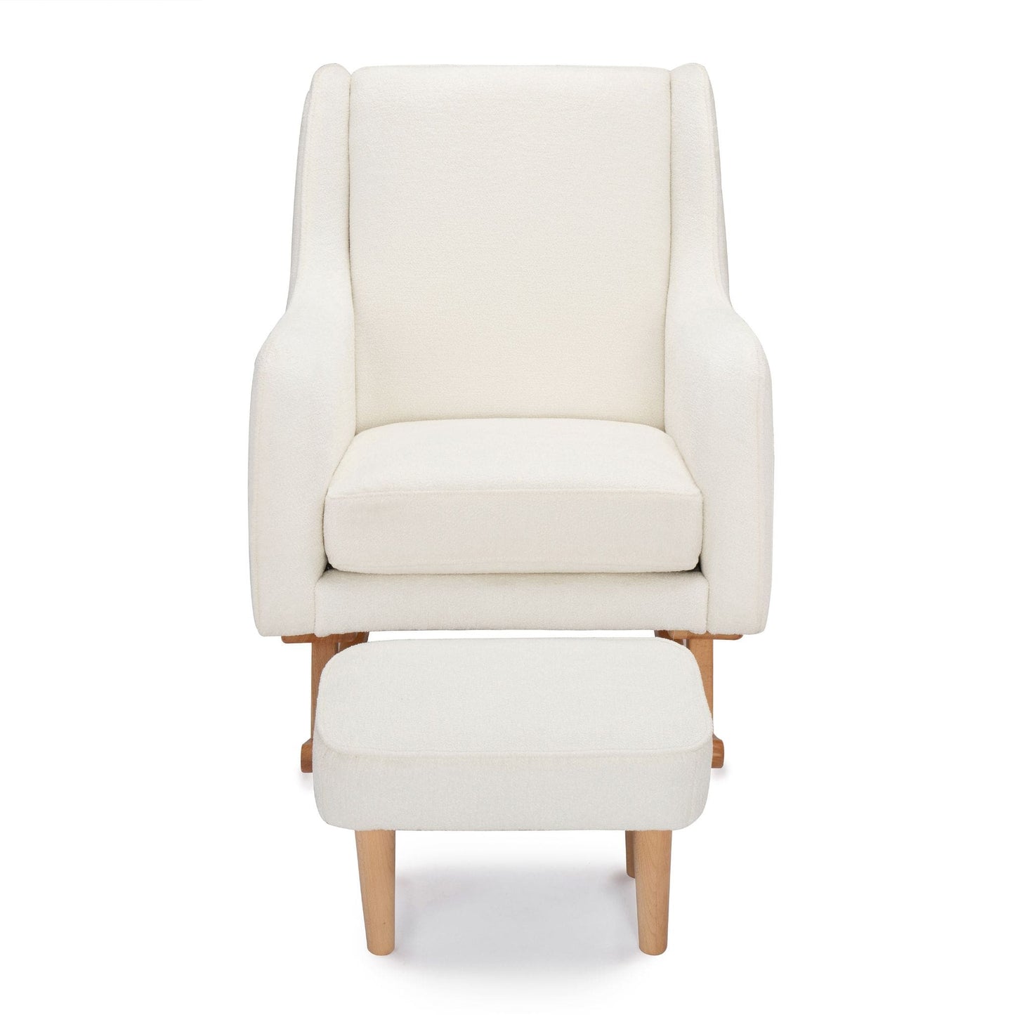 Ida-Nursing-Chair-with-stool-boucle-rocking-legs-white-front-white-background