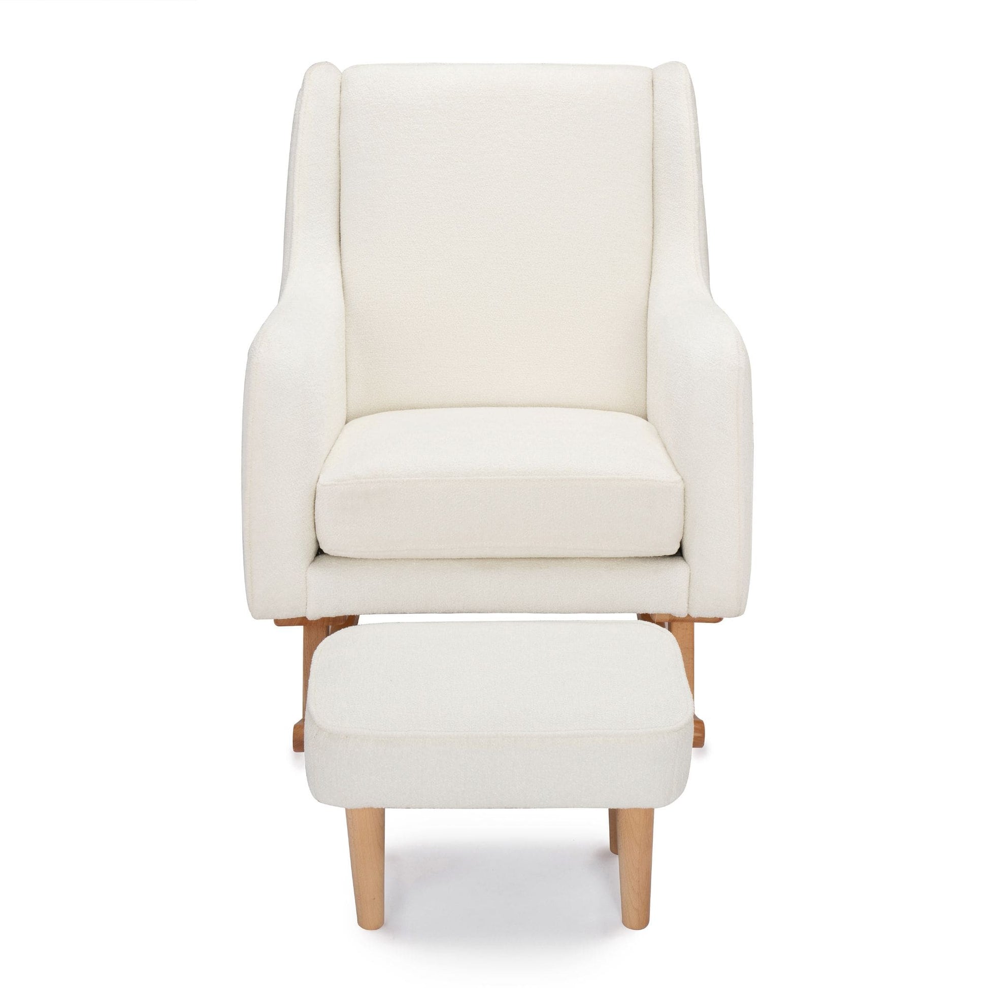 Ida-Nursing-Chair-with-stool-boucle-rocking-legs-white-front-white-background