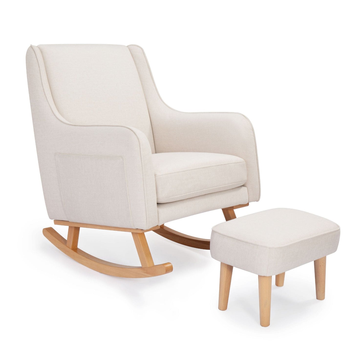 Ida-Nursing-Chair-with-stool-ivory-rocking-legs-white-side-white-background