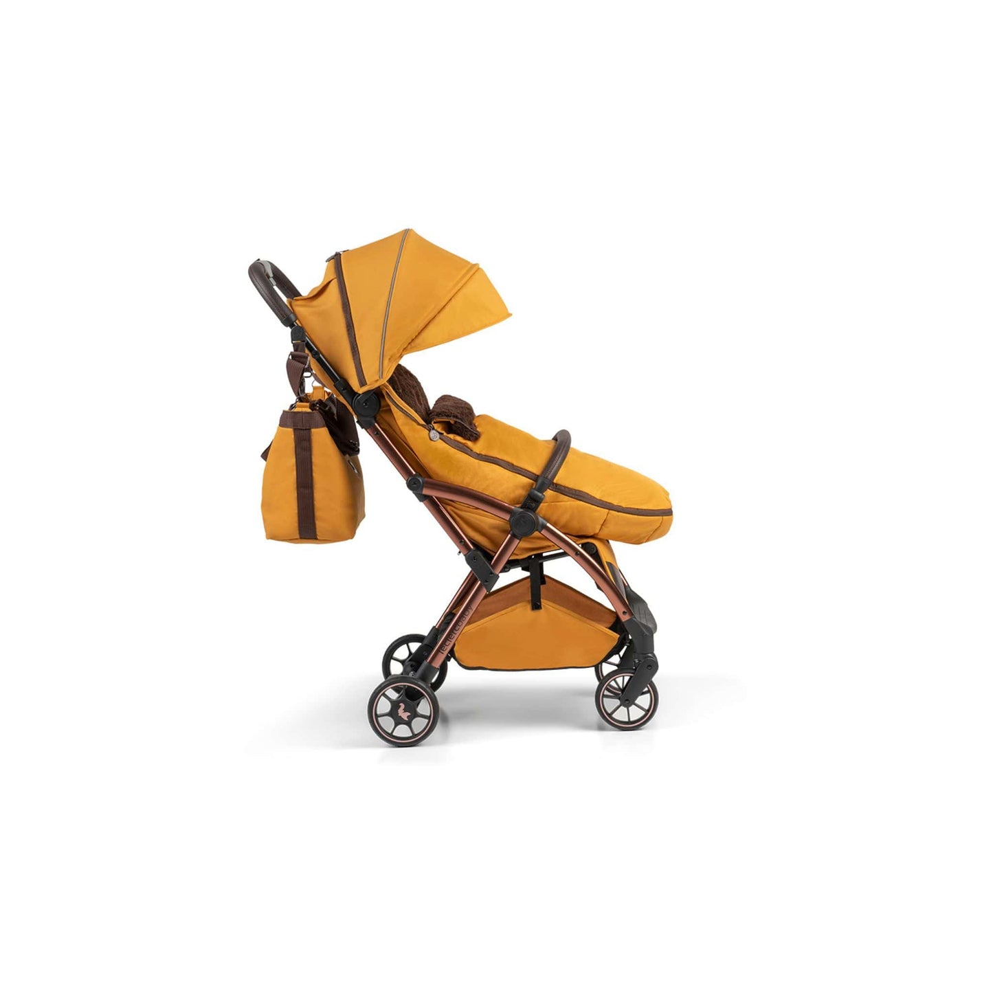 Leclerc-Baby-Influencer-Air-Stroller-golden-mustard-side-changing-bag-footmuff-12