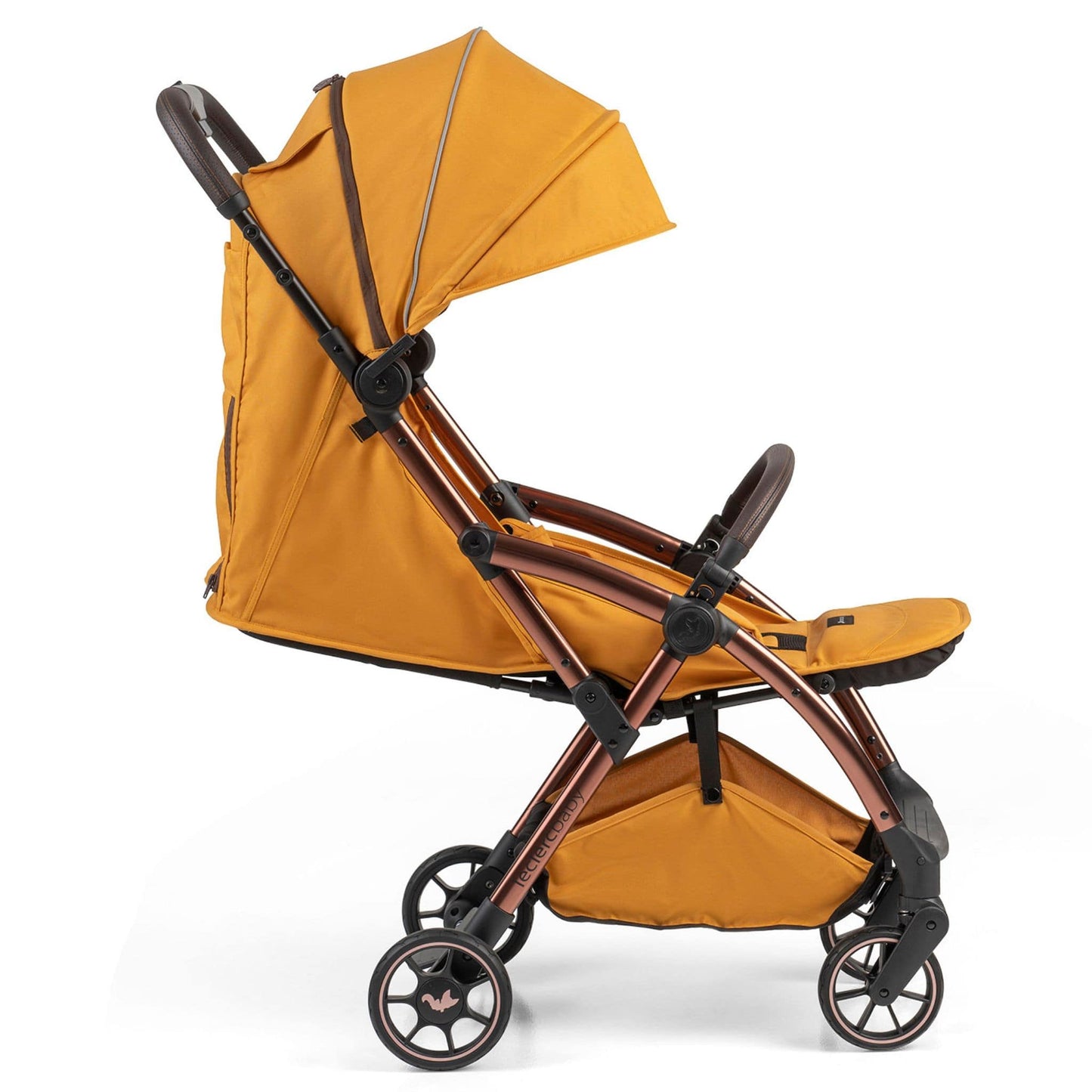 Leclerc-Baby-Influencer-Air-Stroller-golden-mustard-side-reclined-hood-9