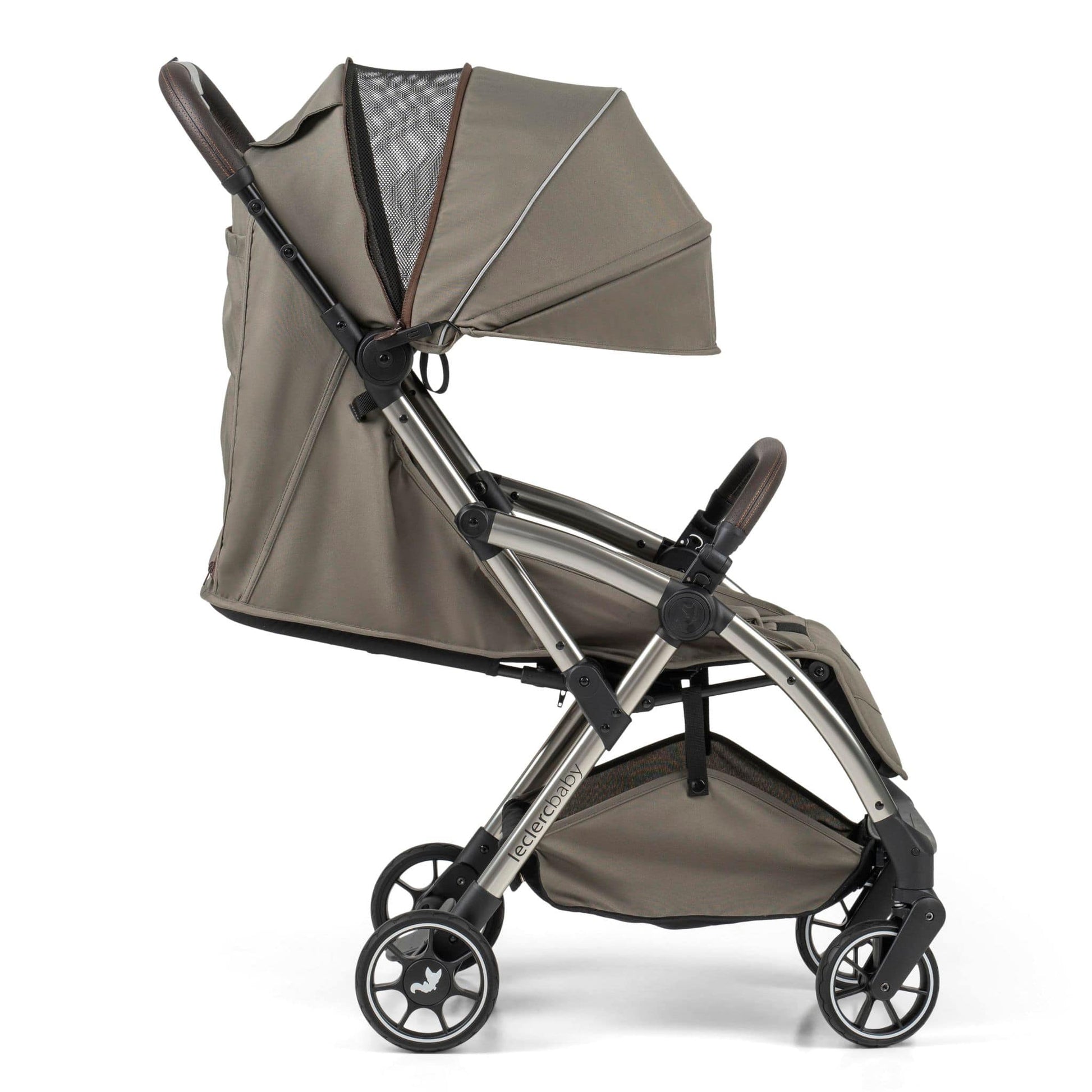 Leclerc-Baby-Influencer-Air-Stroller-olive-green-side-reclined-5