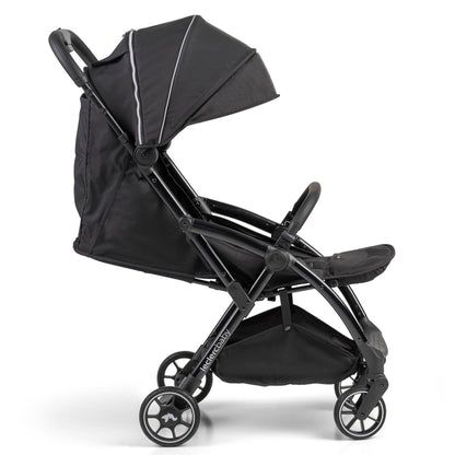 Leclerc-Baby-Influencer-Air-Stroller-piano-black-front-side-reclined-9