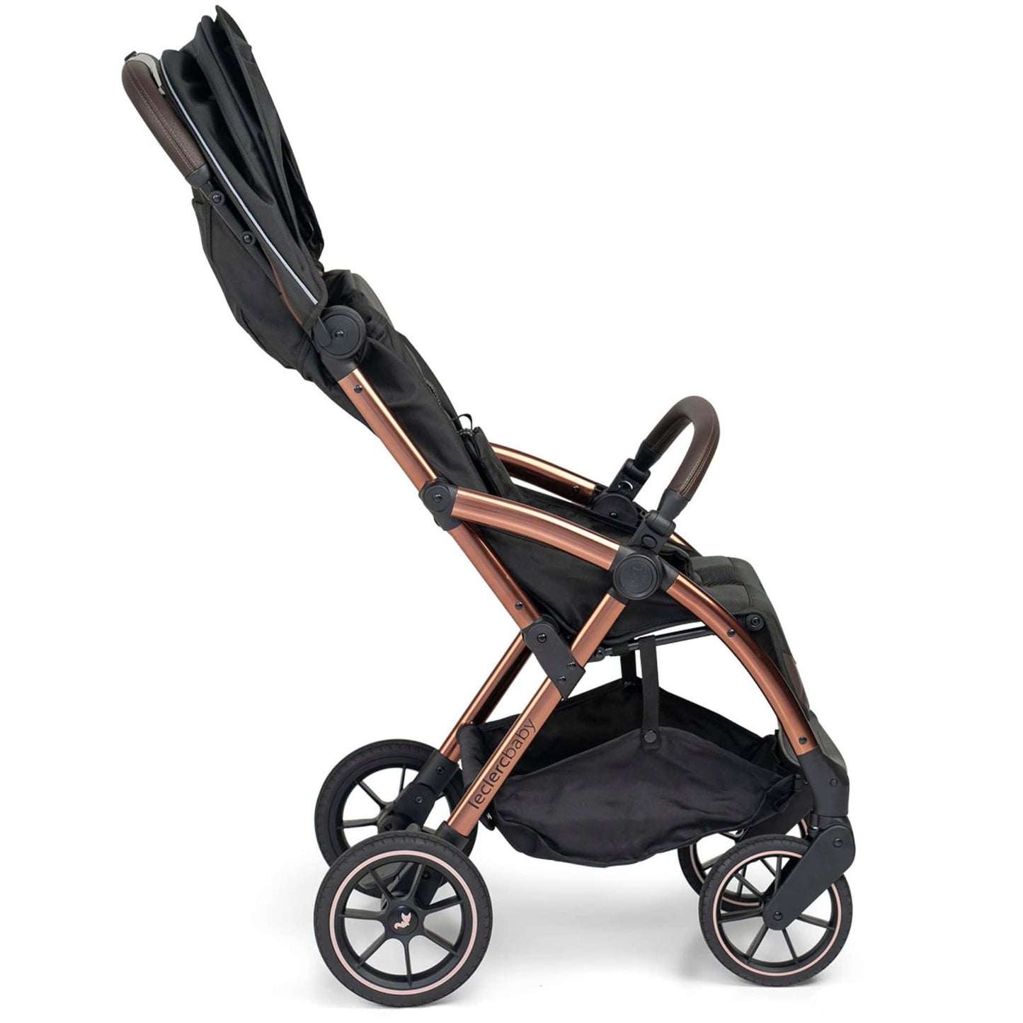 Leclerc-Baby-Influencer-XL-Stroller-black-brown-side-recline-no-hood-up-11