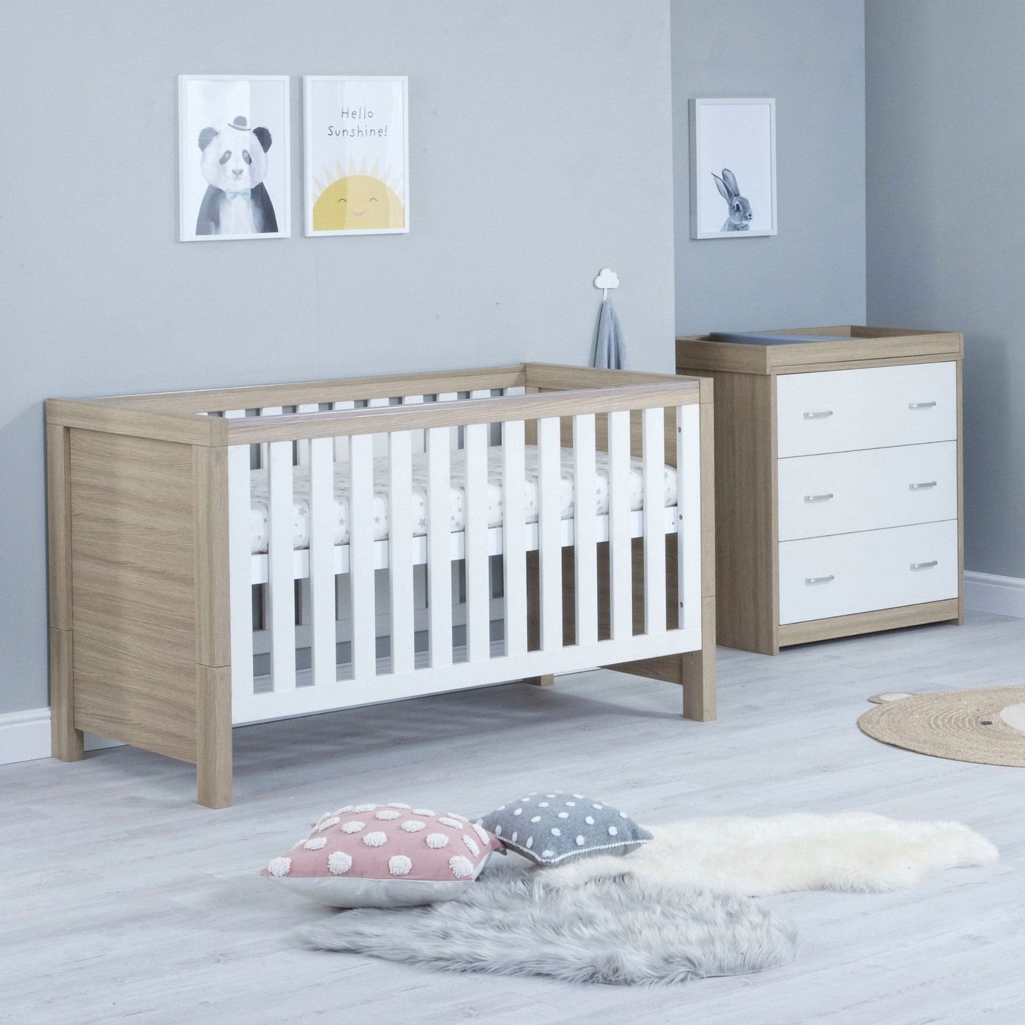 Luno-2-piece-room-set-without-drawer-oak-white-cotbed-and-changer-side