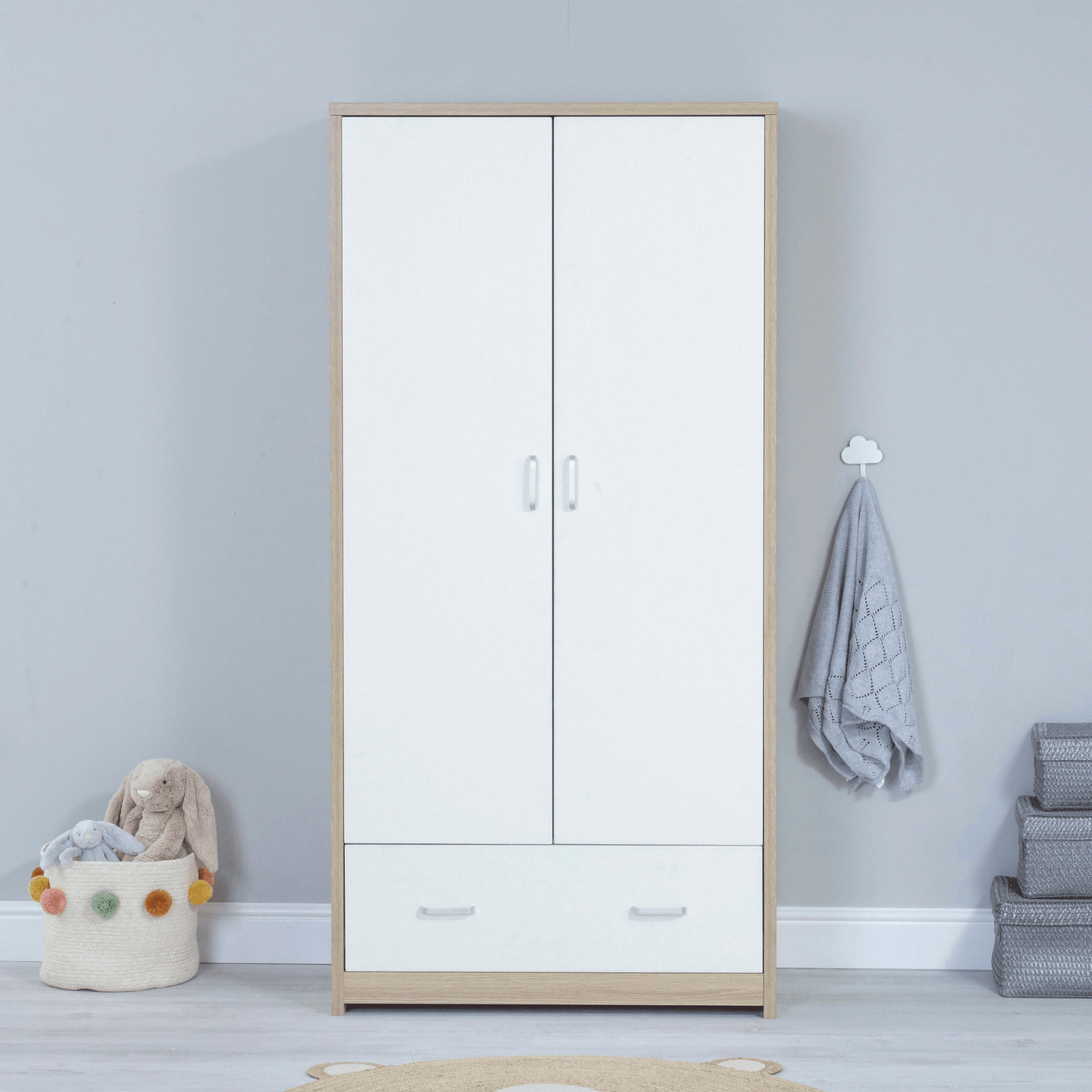 Luno-3-piece-nursery-set-oak-white-showing-wardrobe-only