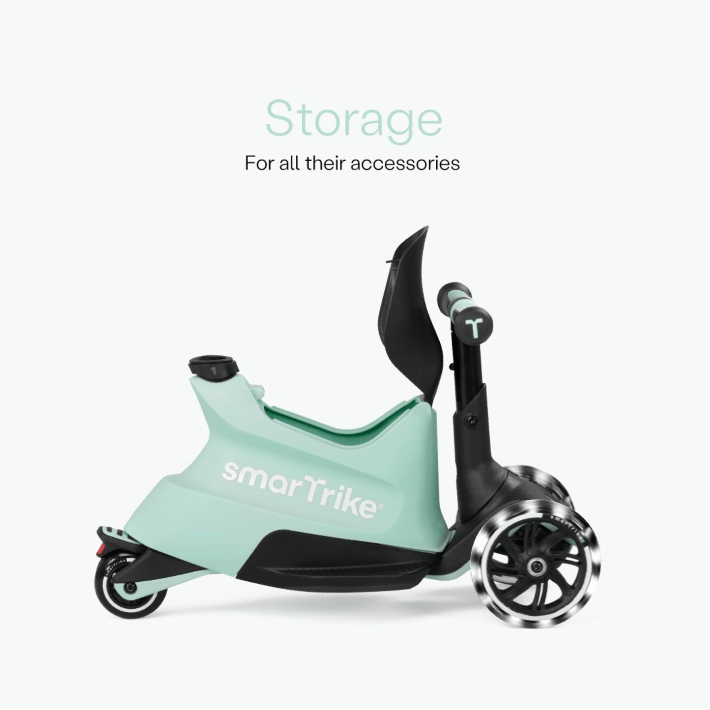 smarTrike-Xtend-ride-on-Scooter-ride-on-mode-showing-under-seat-storage-green