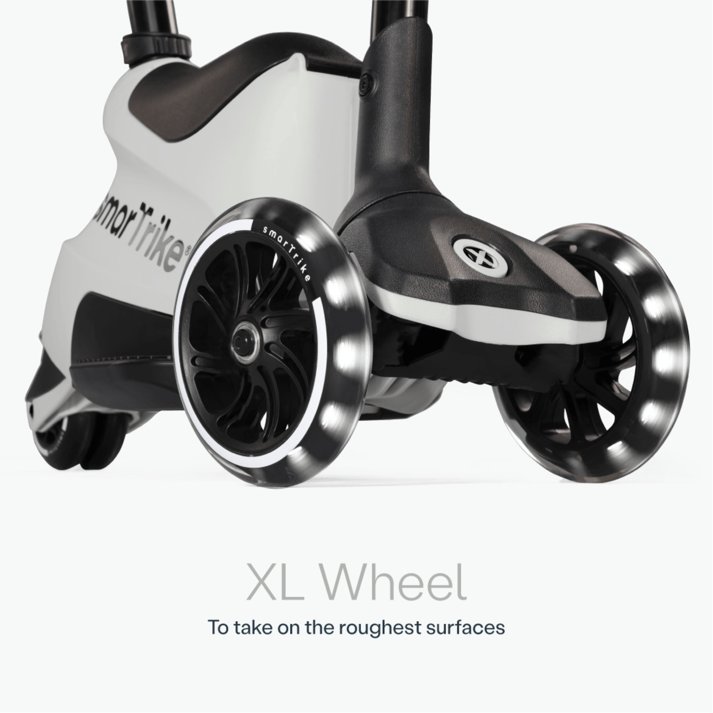 smarTrike-Xtend-ride-on-Scooter-close-up-of-front-XL-wheel-grey