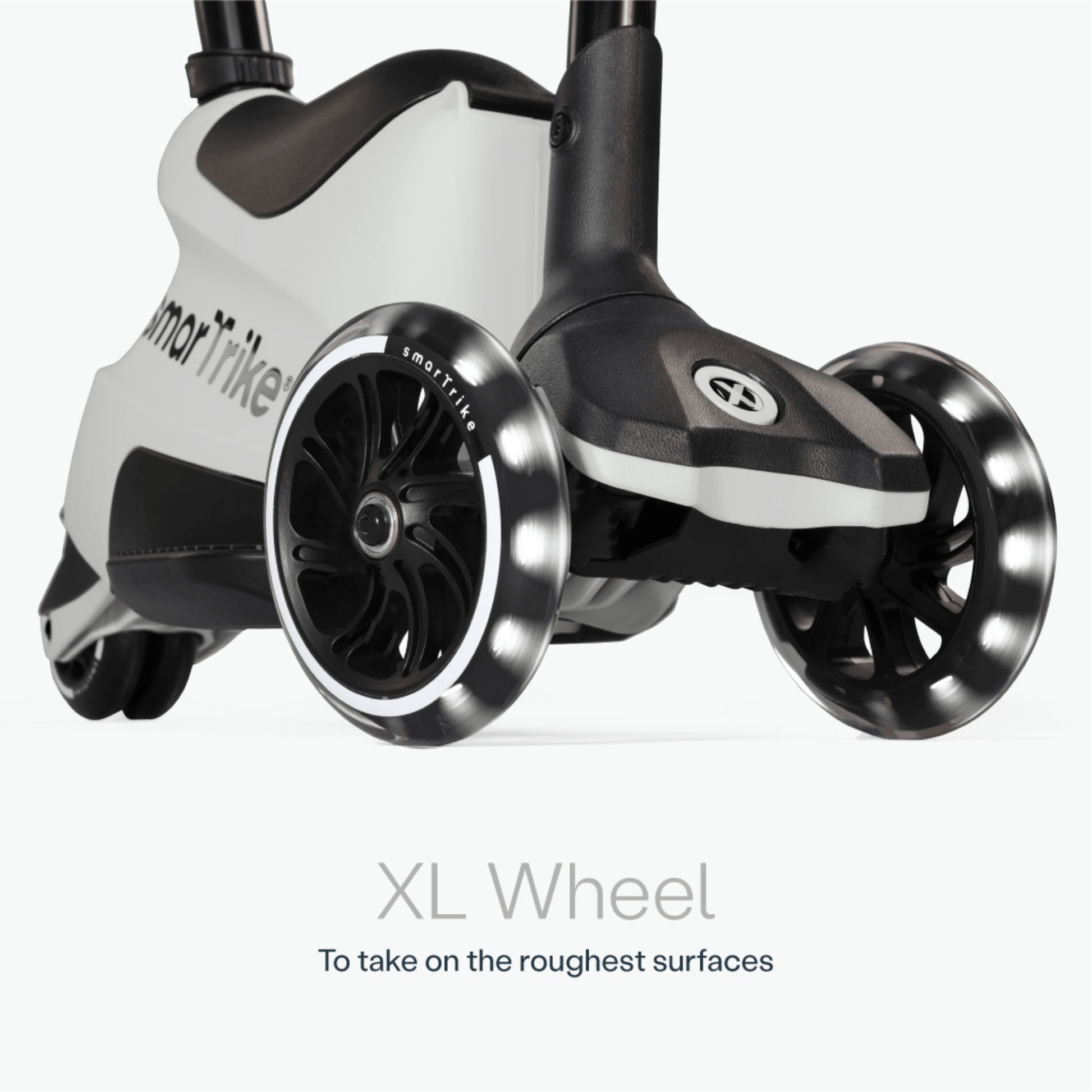 smarTrike-Xtend-ride-on-Scooter-close-up-of-front-XL-wheel-grey