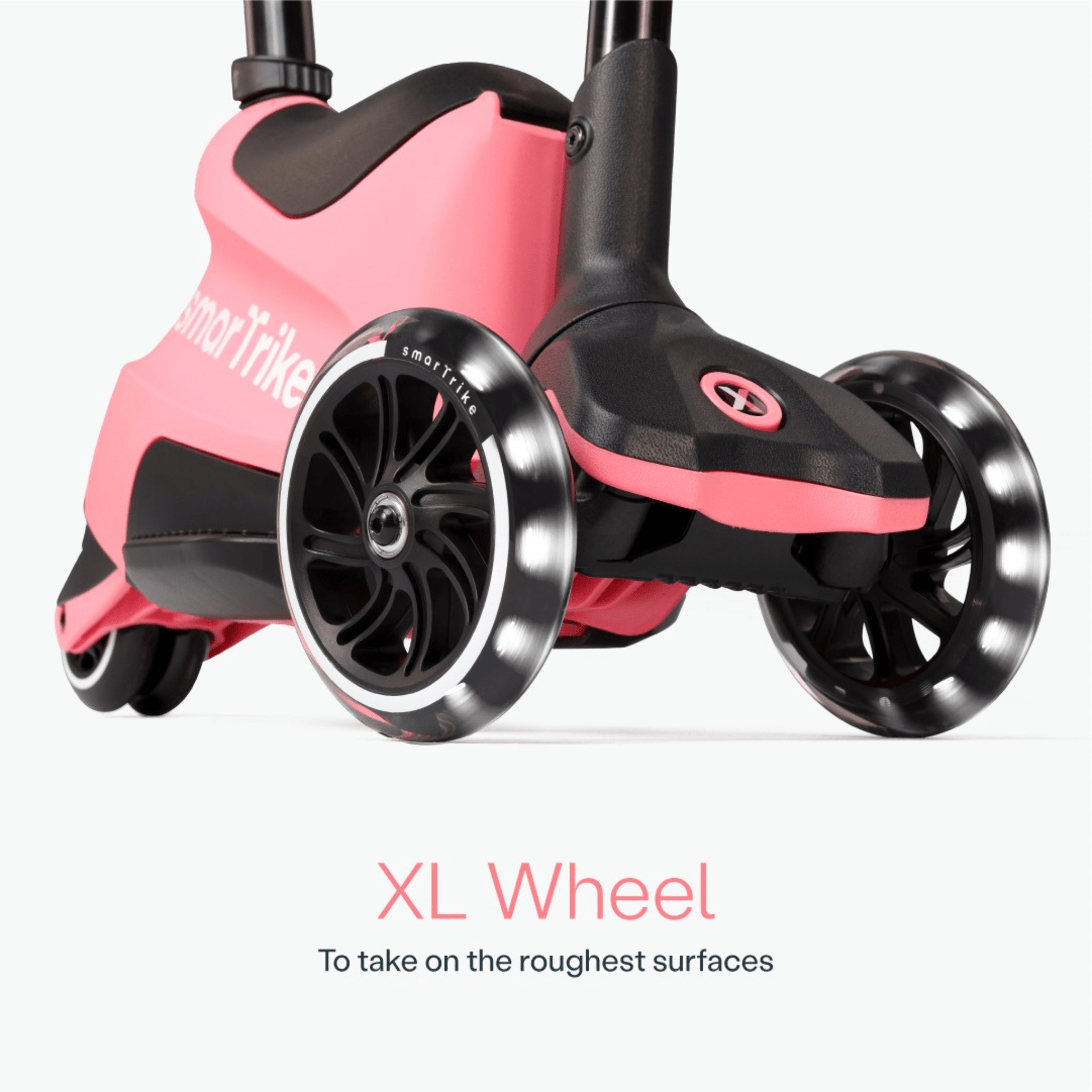 smarTrike-Xtend-ride-on-Scooter-close-up-of-front-XL-wheel-pink